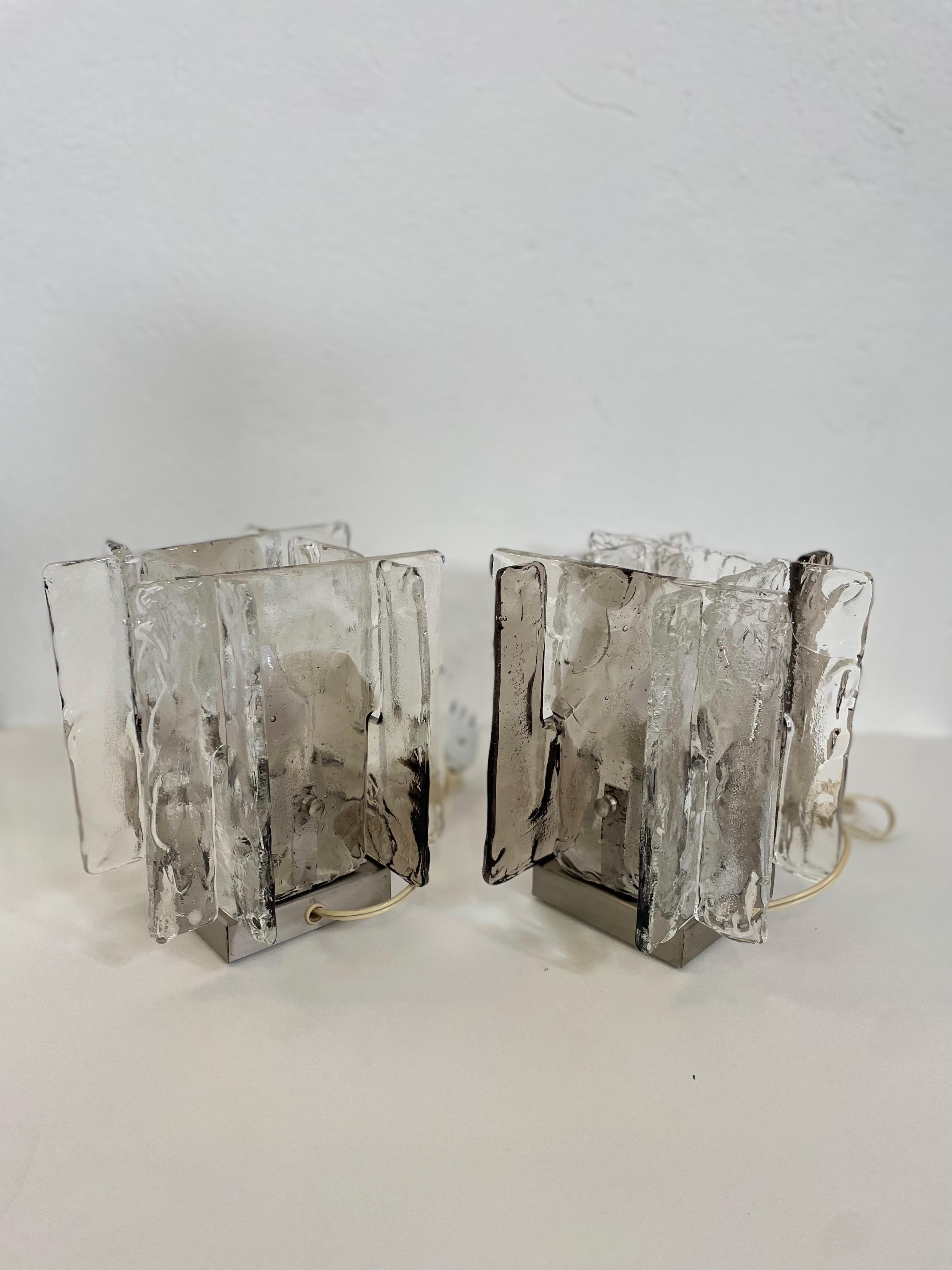 Steel Pair of murano glass table lamps, by Carlo Nason production Mazzega For Sale