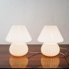 Pair Of Murano Table Lamps Mushroom Rose 1970's Design Pink Shade
