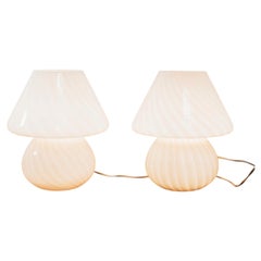 Pair Of Murano Table Lamps Mushroom Rose 1970's Design Pink Shade