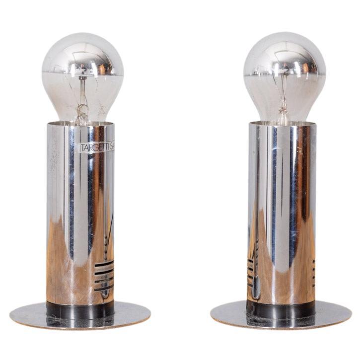 Paire de lampes de table vintage des années 1970 en acier chromé design Targetti en vente