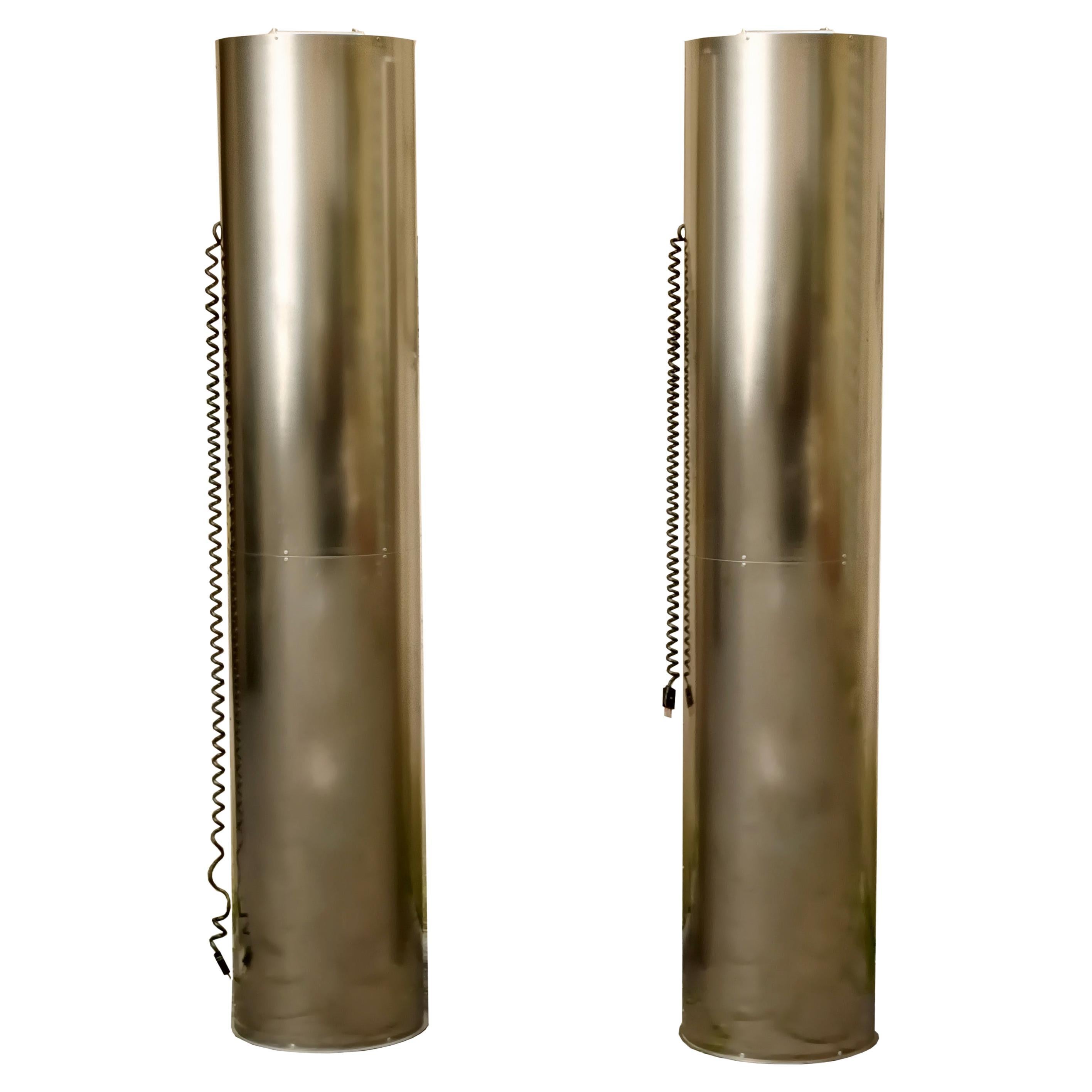 Paar zylindrische Stehlampen aus verchromtem Metall, Italien 1980er