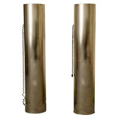 Pair Of Cylindrical Chrome Metal Floor Lamps, Italy 1980s