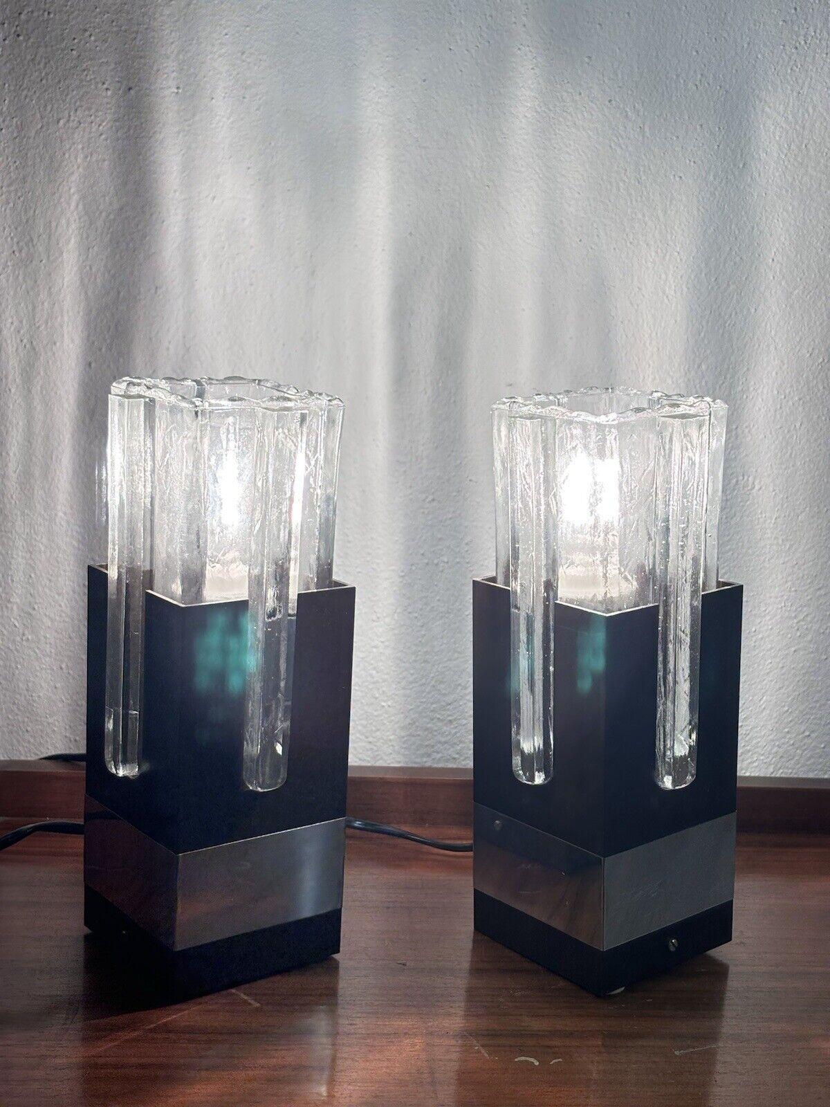 Italian Coppia Di Lampade Gaetano Sciolari Per Stilkronen In Metallo E Vetro Design 1970 in vendita