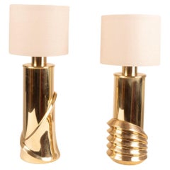 Antique Pair of Brass Lamps by Luciano Frigerio for Frigerio of Desio