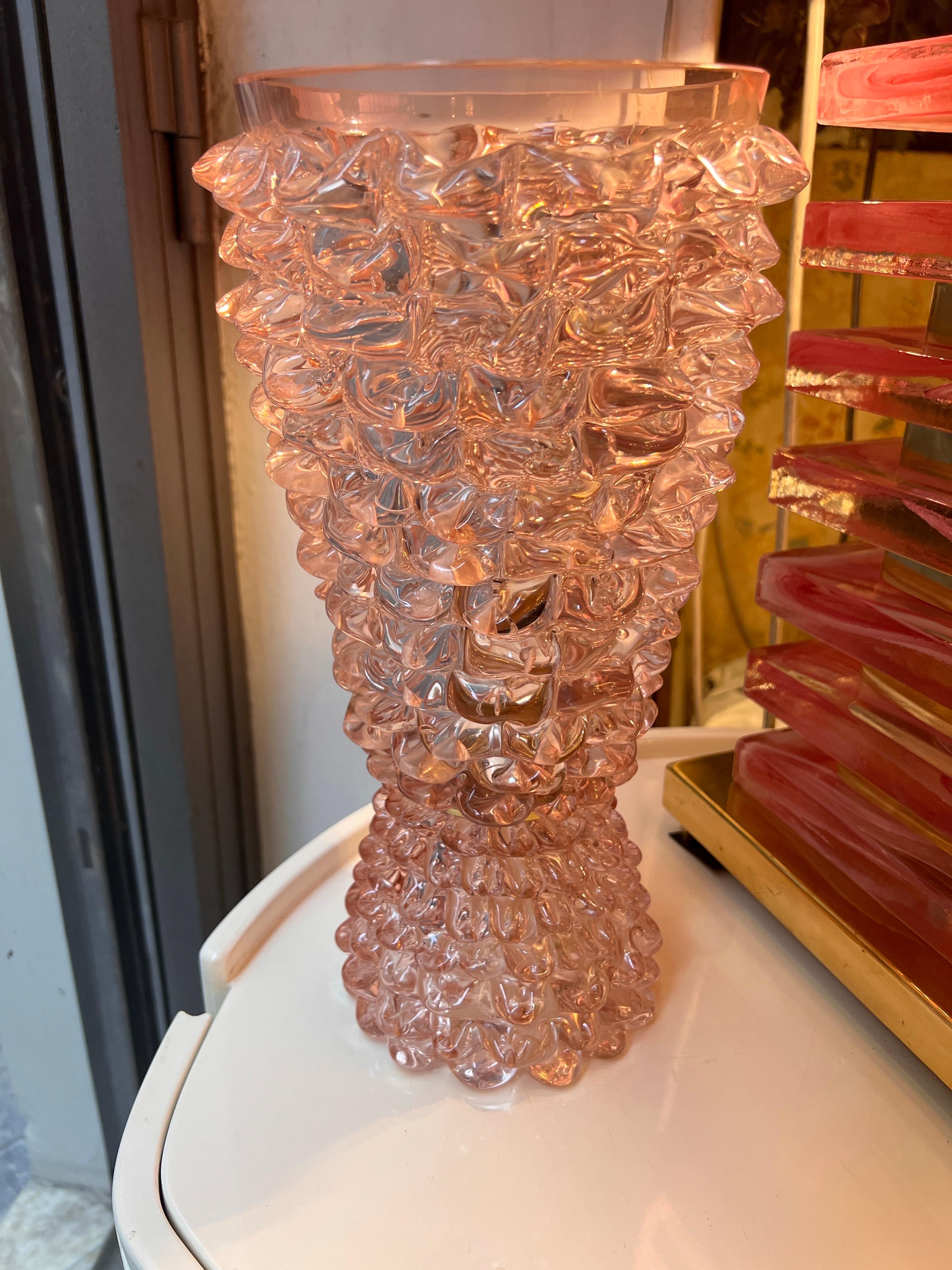 Coppia di Lampade in Vetro di Murano Rostrato Rosa Stile Barovier 1970 For Sale 3