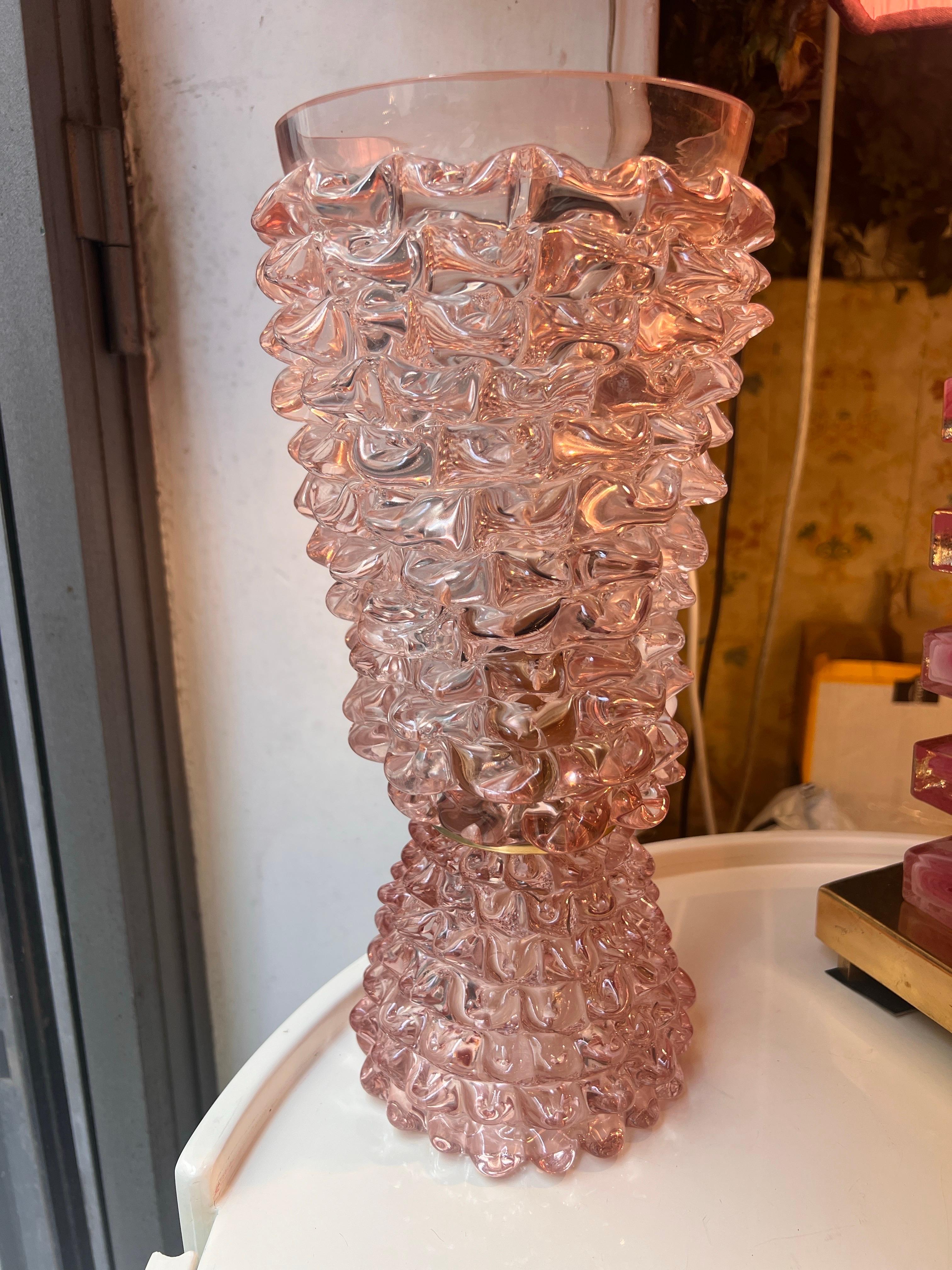Coppia di Lampade in Vetro di Murano Rostrato Rosa Stile Barovier 1970 For Sale 7