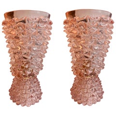 Coppia di Lampade in Vetro di Murano Rostrato Rosa Stile Barovier 1950