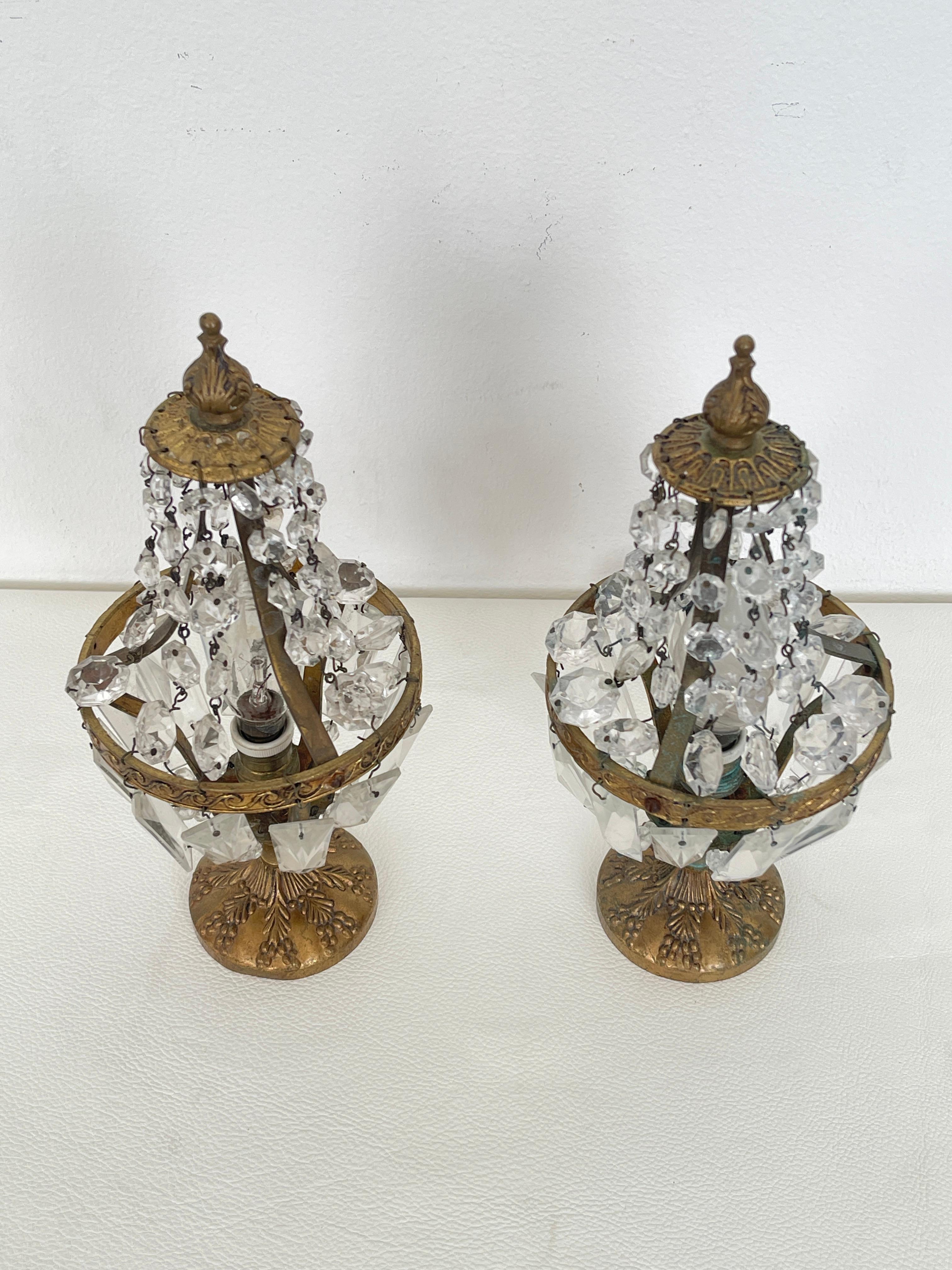 Néo-baroque Paire de lampes vintage avec cristaux - Golden Elegance en vente