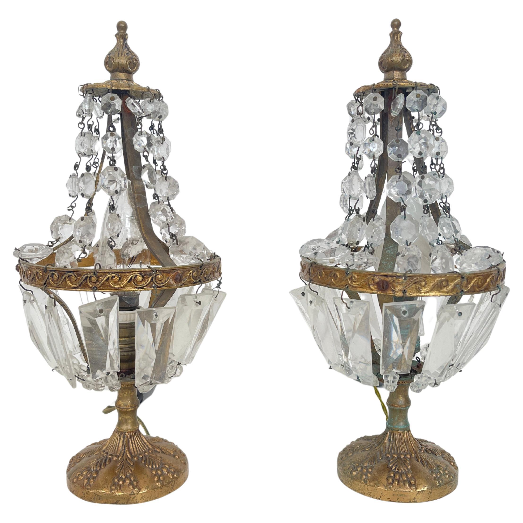 Paire de lampes vintage avec cristaux - Golden Elegance en vente