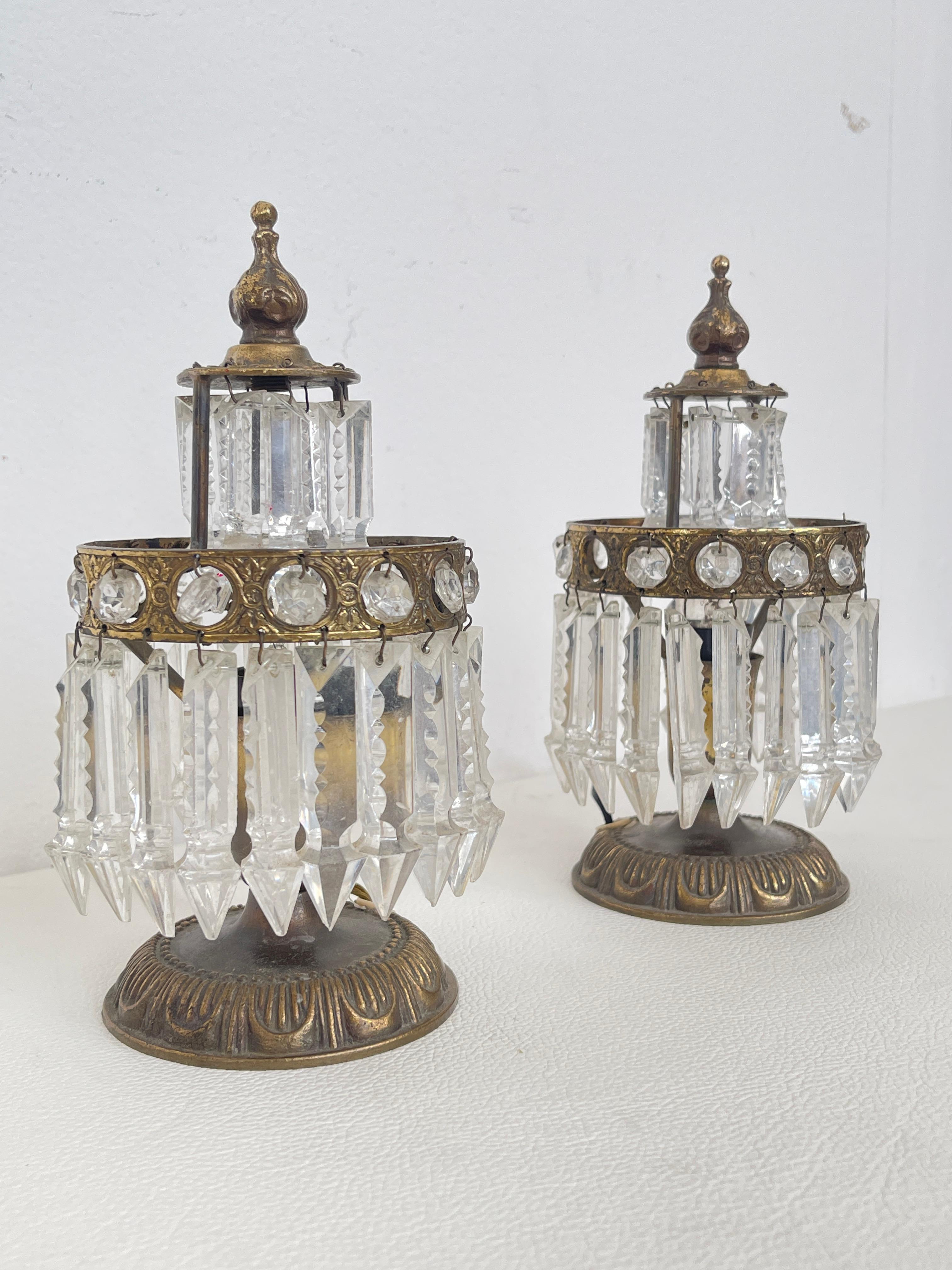 Bronze Paire de lampes vintage de style Empire avec cristaux, Italie, années 1970 en vente