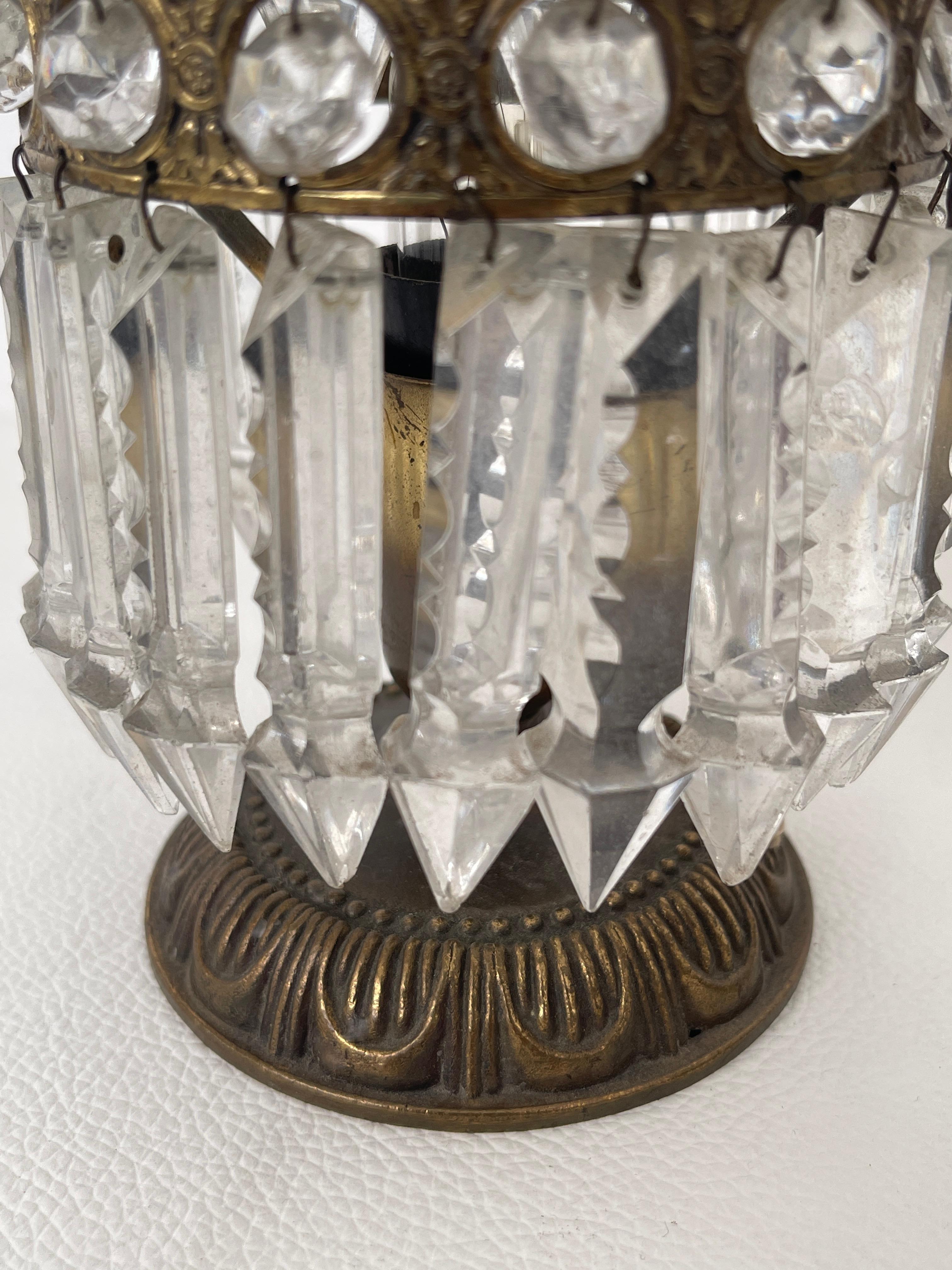 Paire de lampes vintage de style Empire avec cristaux, Italie, années 1970 en vente 1