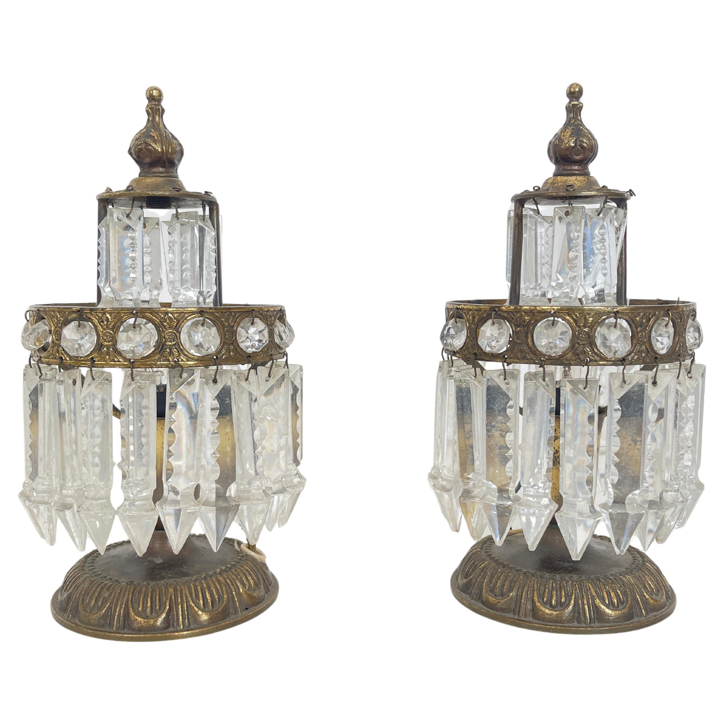 Paire de lampes vintage de style Empire avec cristaux, Italie, années 1970