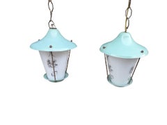 Coppia di lanterne Italiane in vetro opalino e ottone anni ' 50