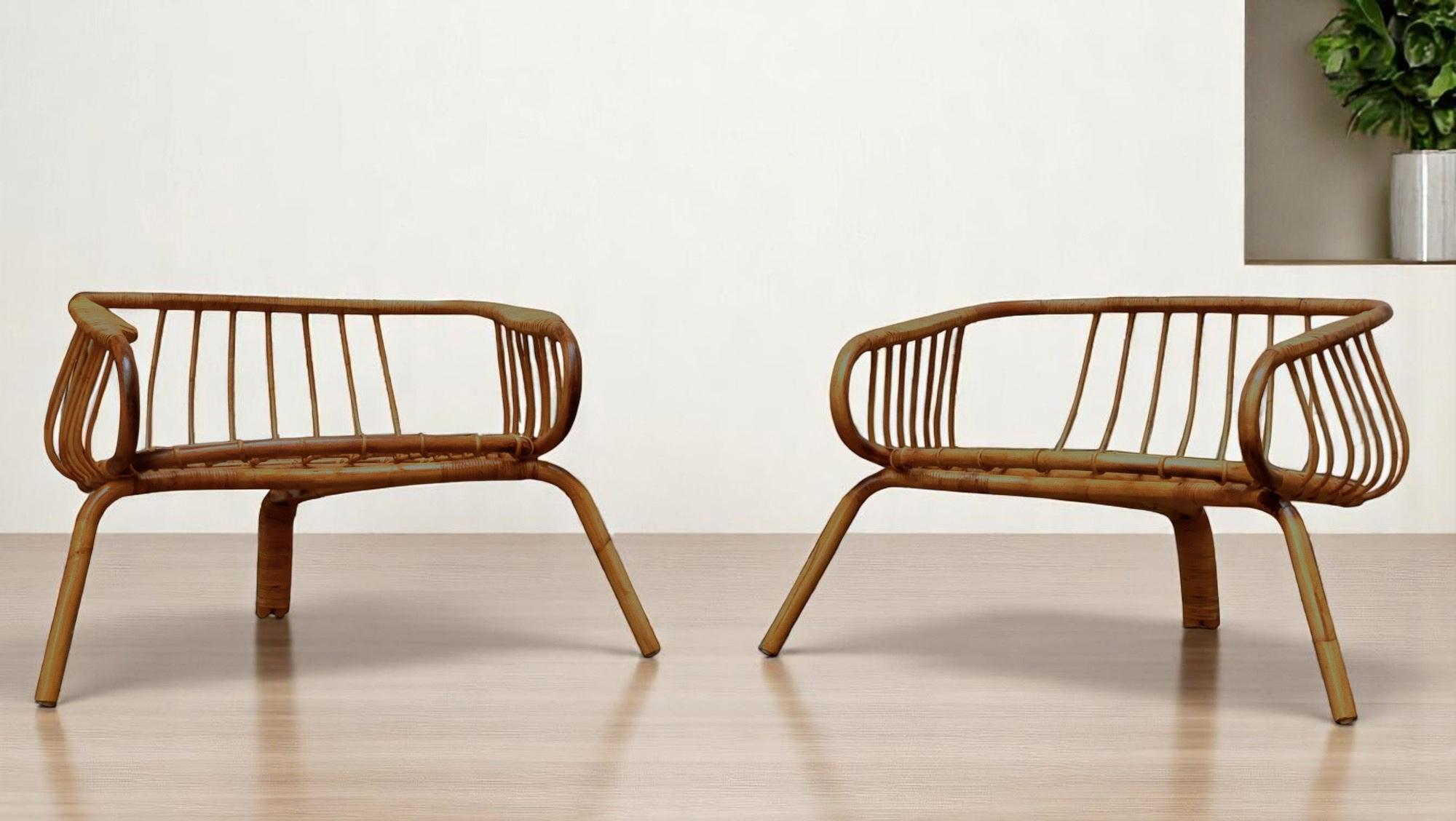 Bambù Coppia di Larghe Poltrone in Bambu' e Rattan, Italia 1960s in vendita