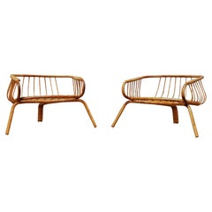 Coppia di Larghe Poltrone in Bambu' e Rattan, Italia 1960s
