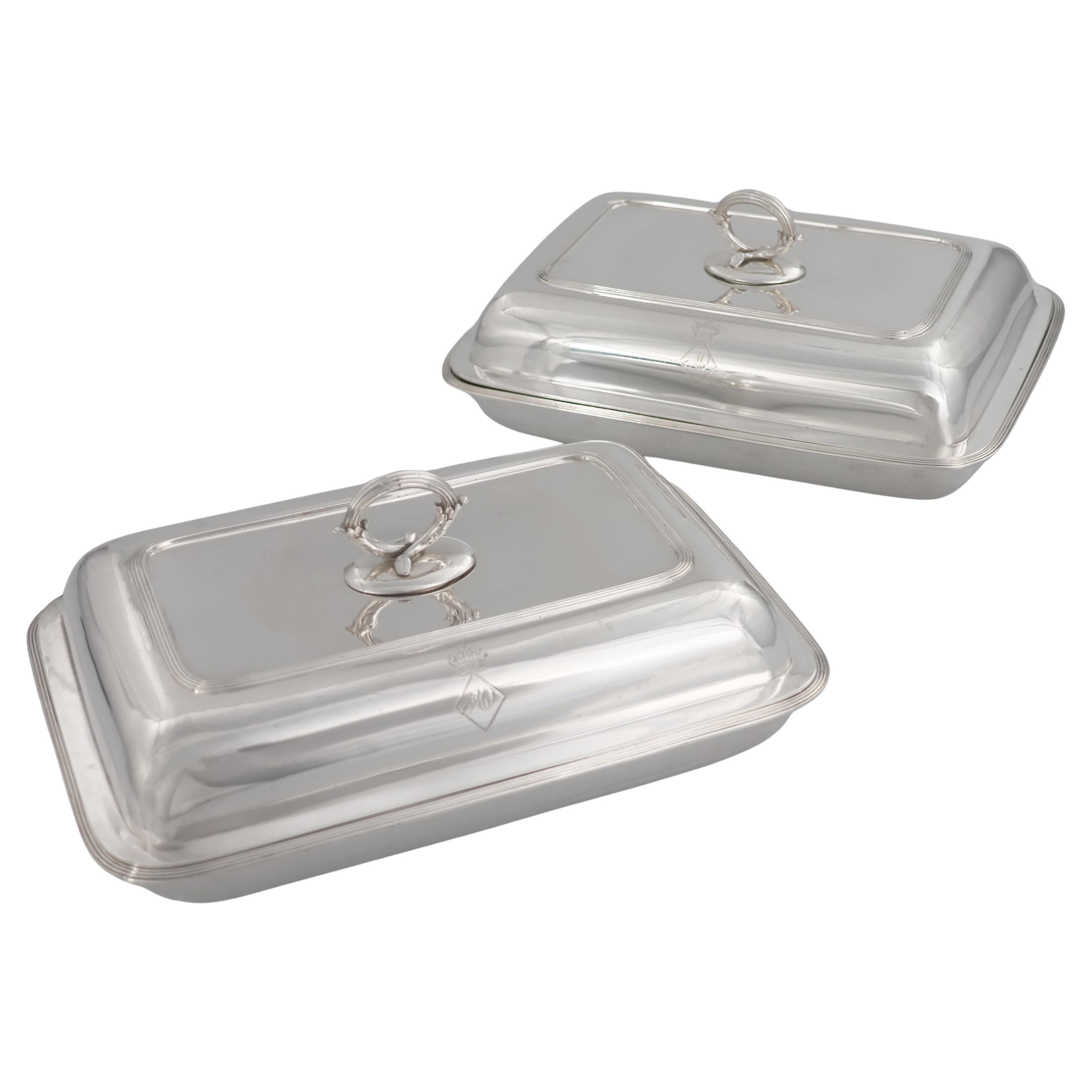 Pair of sterling silver legume dishes and lids, Paul Storr, London, 1800s