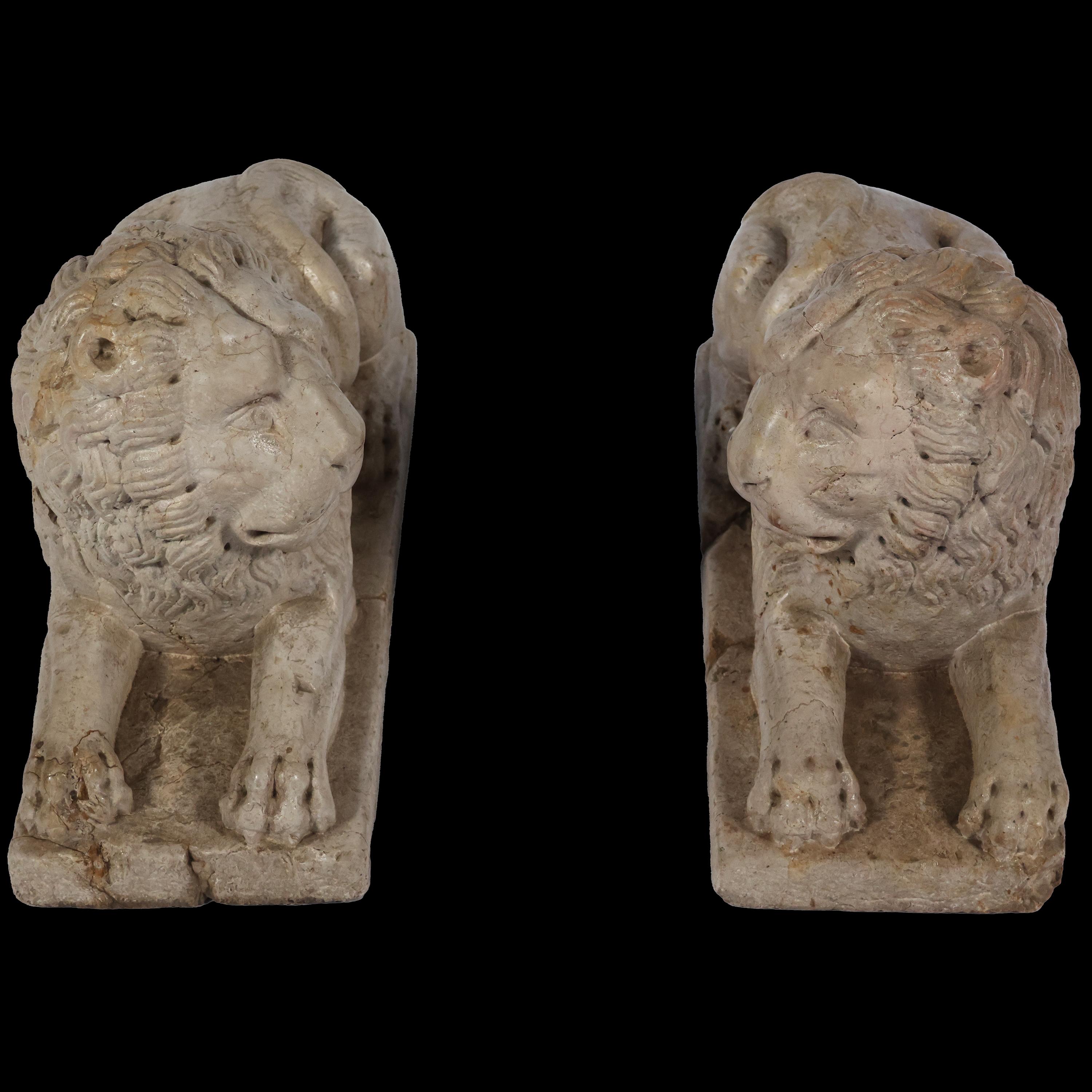 Pair of stylophoric lions in yellow marble from verona, northern Italy, 16th-17th centol For Sale 6