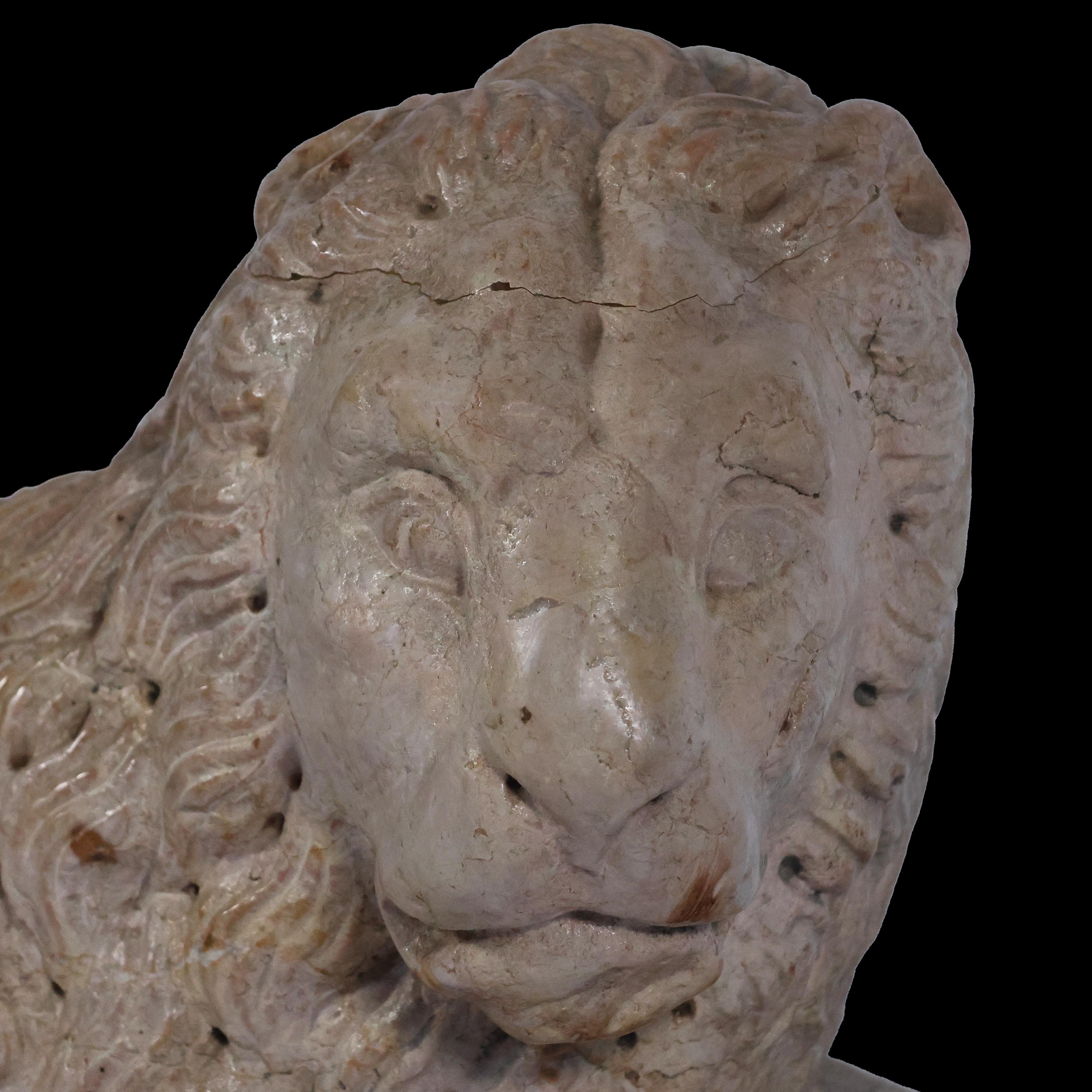 Description
Two sculptures depicting crouching lions. On the backs of the lions are holes, from which the columns rose. This type of sculpture, typical of medieval architecture, takes the form of a styliphorous lion, which was used in the prothyrs