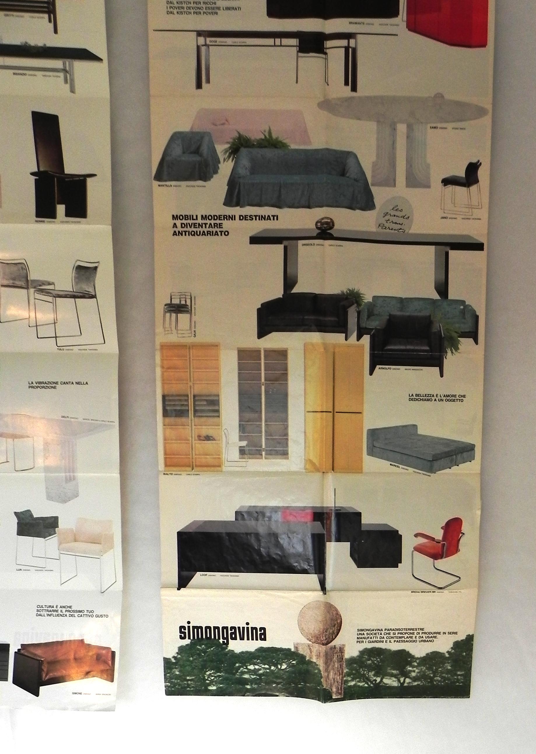 2 manifesti SimonGavina, anni '80 con illustrazioni dell'intera produzione del periodo. Bifacciali (vedi foto). Stampa su carta a forte spessore.