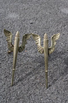 Coppia di Maniglie con Ali Futuriste 1930 Italia in Solido Ottone lucidato