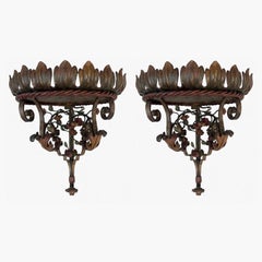 Pair Of Wrought Iron Corner Shelves, Art Nouveau, Circa 1910 Italian