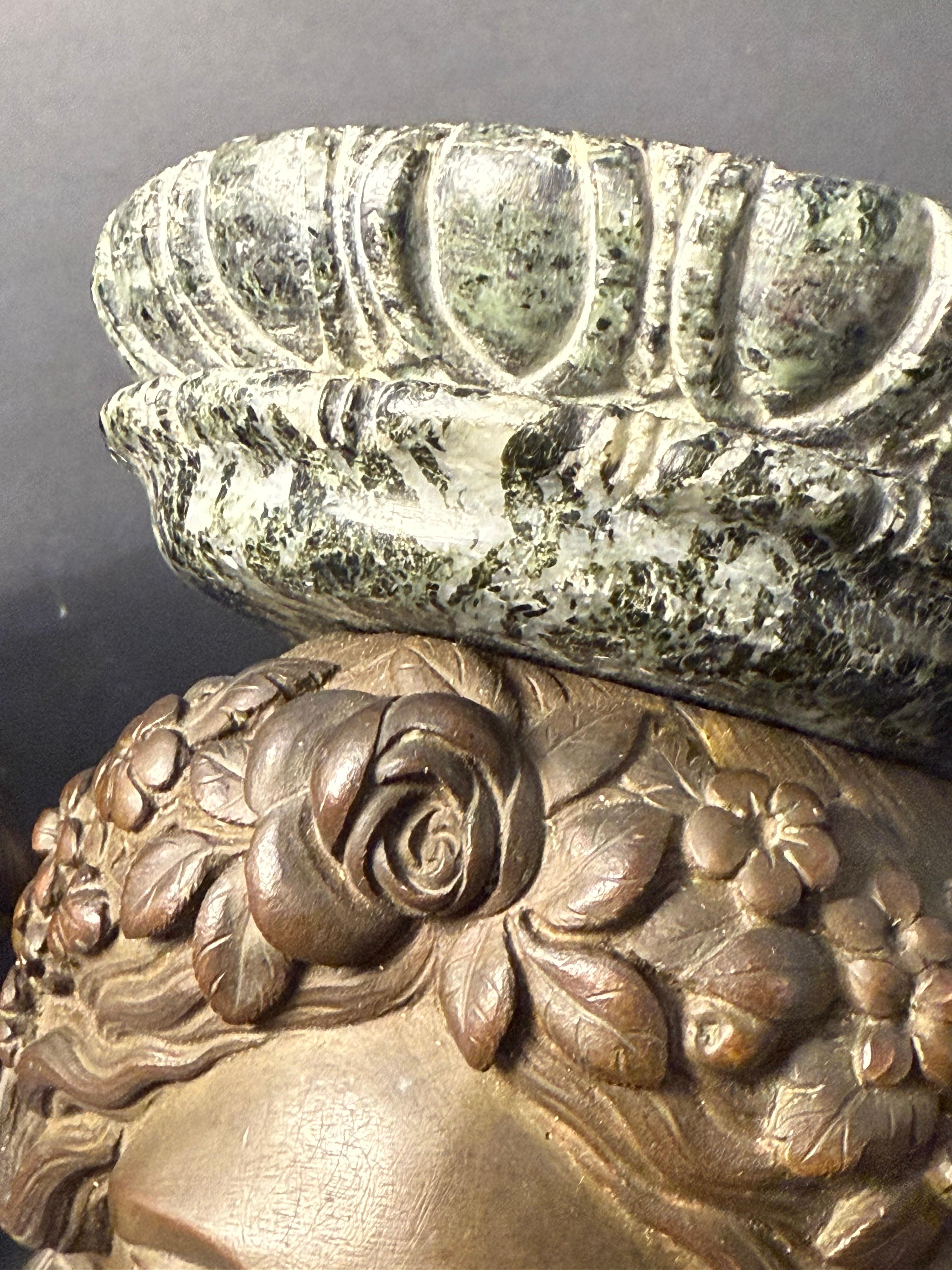 Coppia di mensoline decorative in bronzo e marmo Verde Alpi - XIX sec. in vendita 3