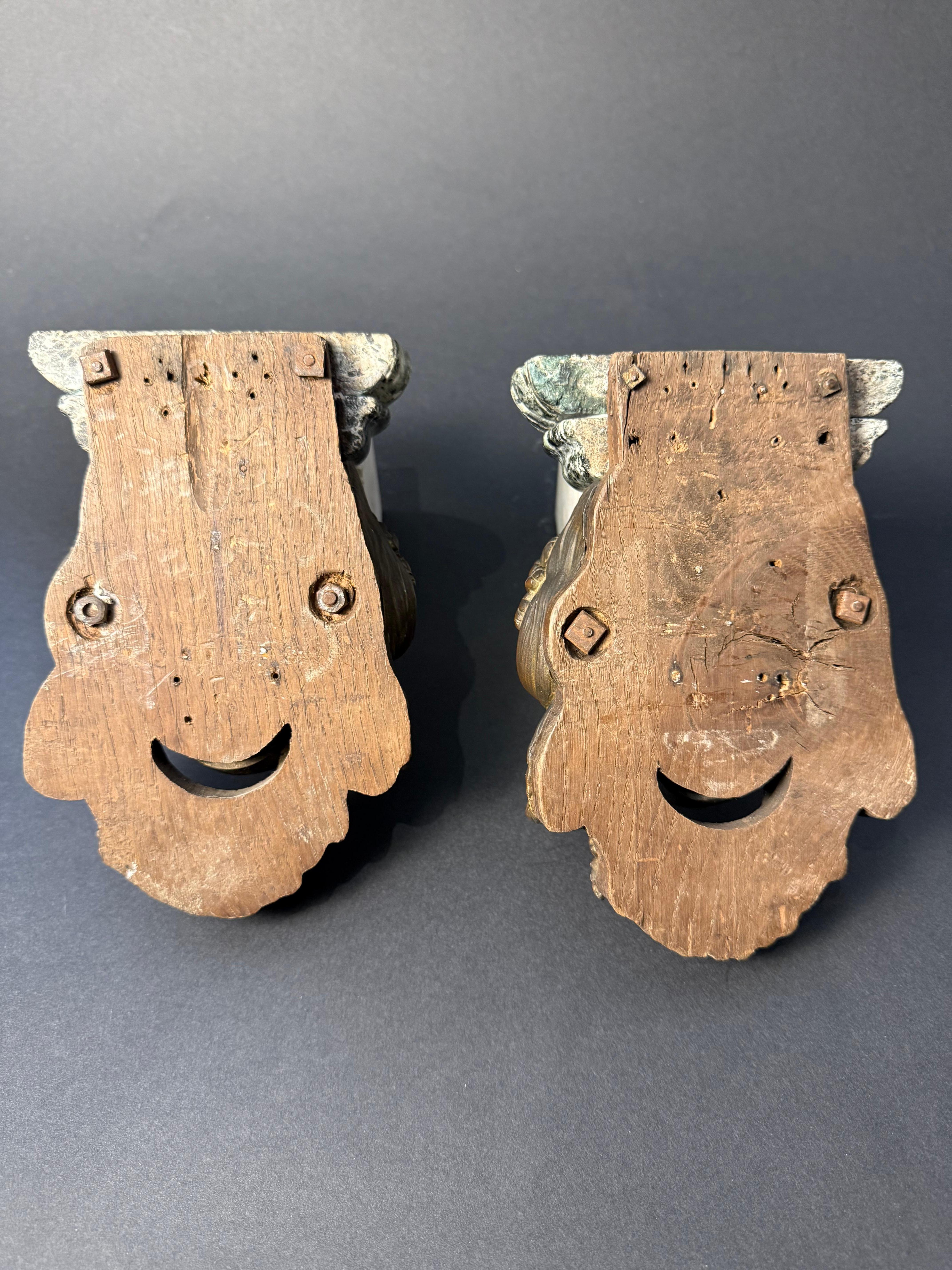 Coppia di mensoline decorative in bronzo e marmo Verde Alpi - XIX sec. in vendita 5