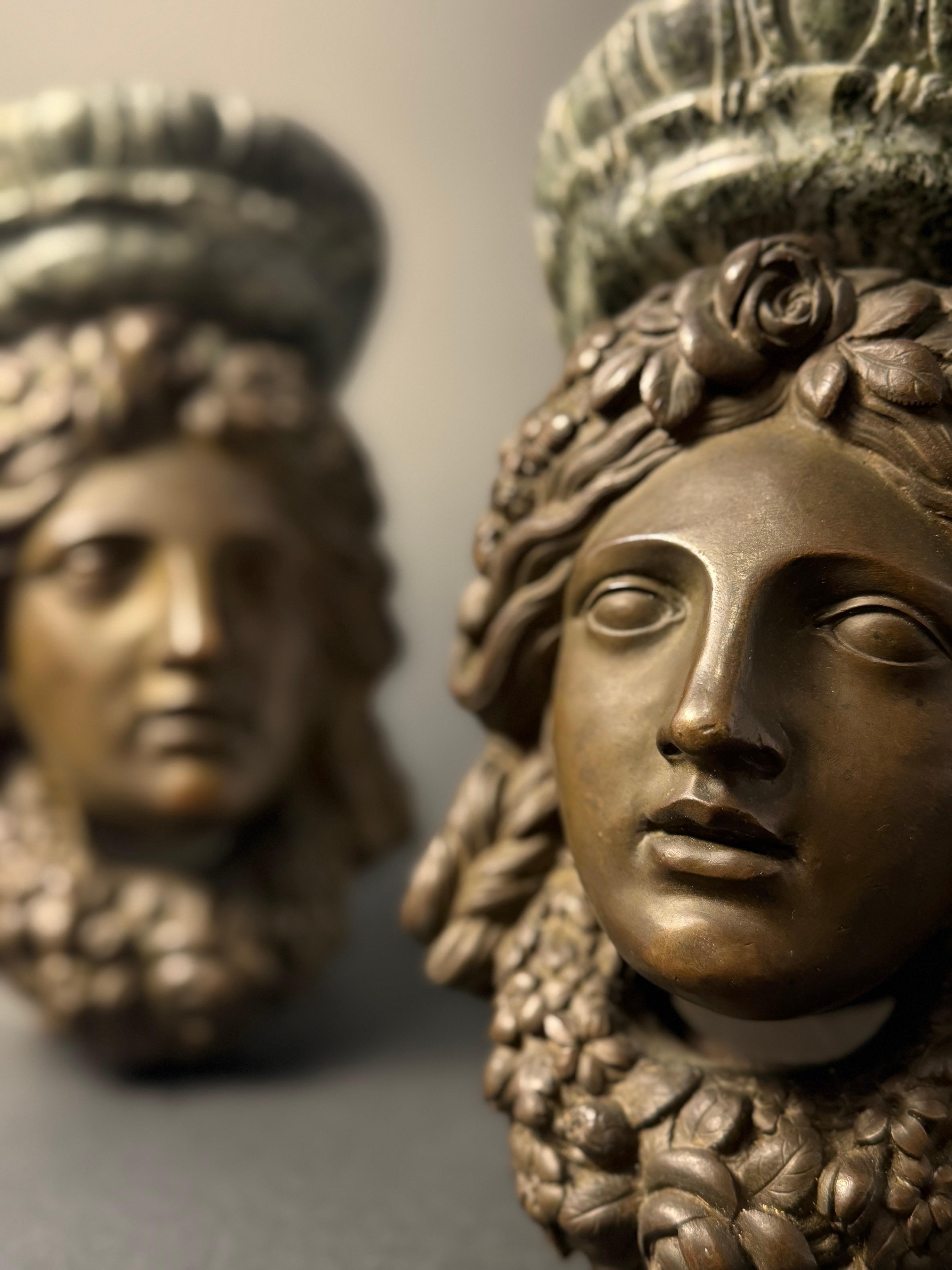 Stile impero Coppia di mensoline decorative in bronzo e marmo Verde Alpi - XIX sec. in vendita