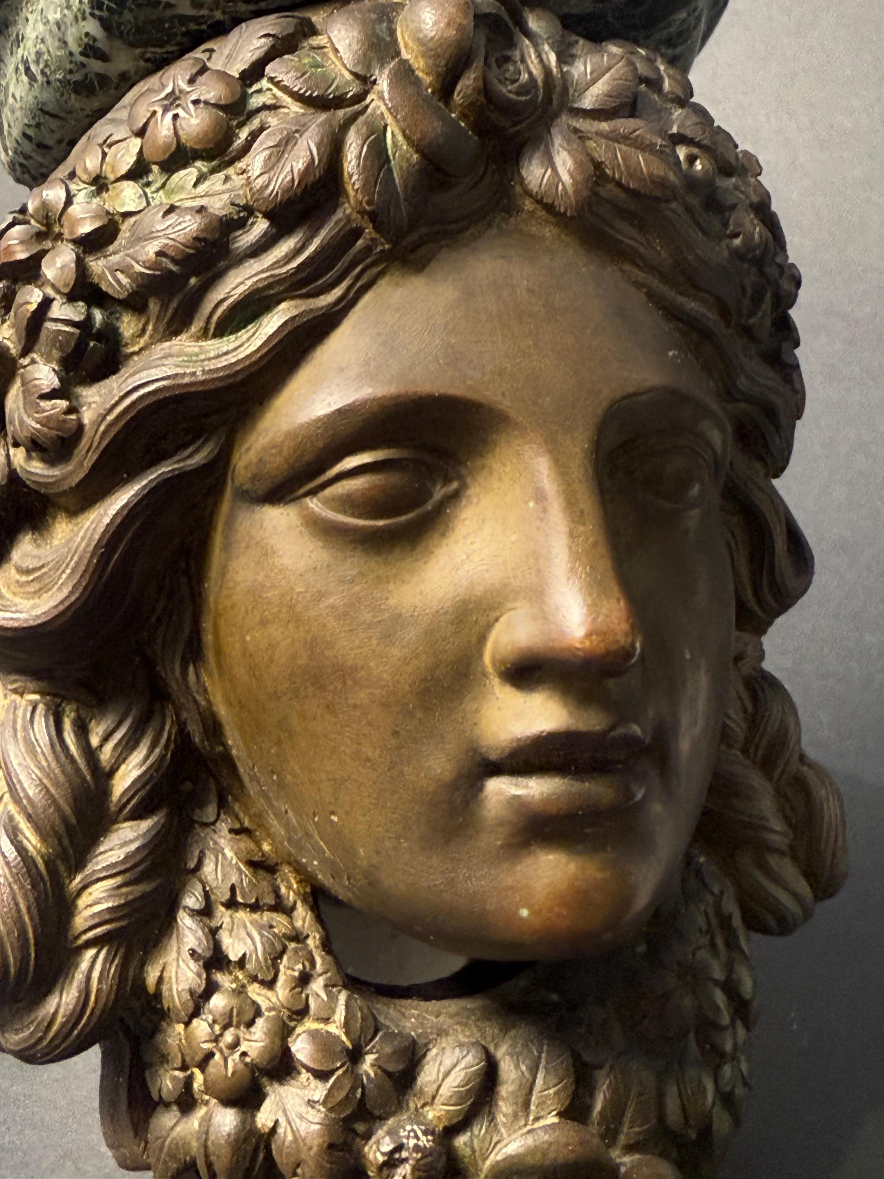 Coppia di mensoline decorative in bronzo e marmo Verde Alpi - XIX sec. in vendita 1