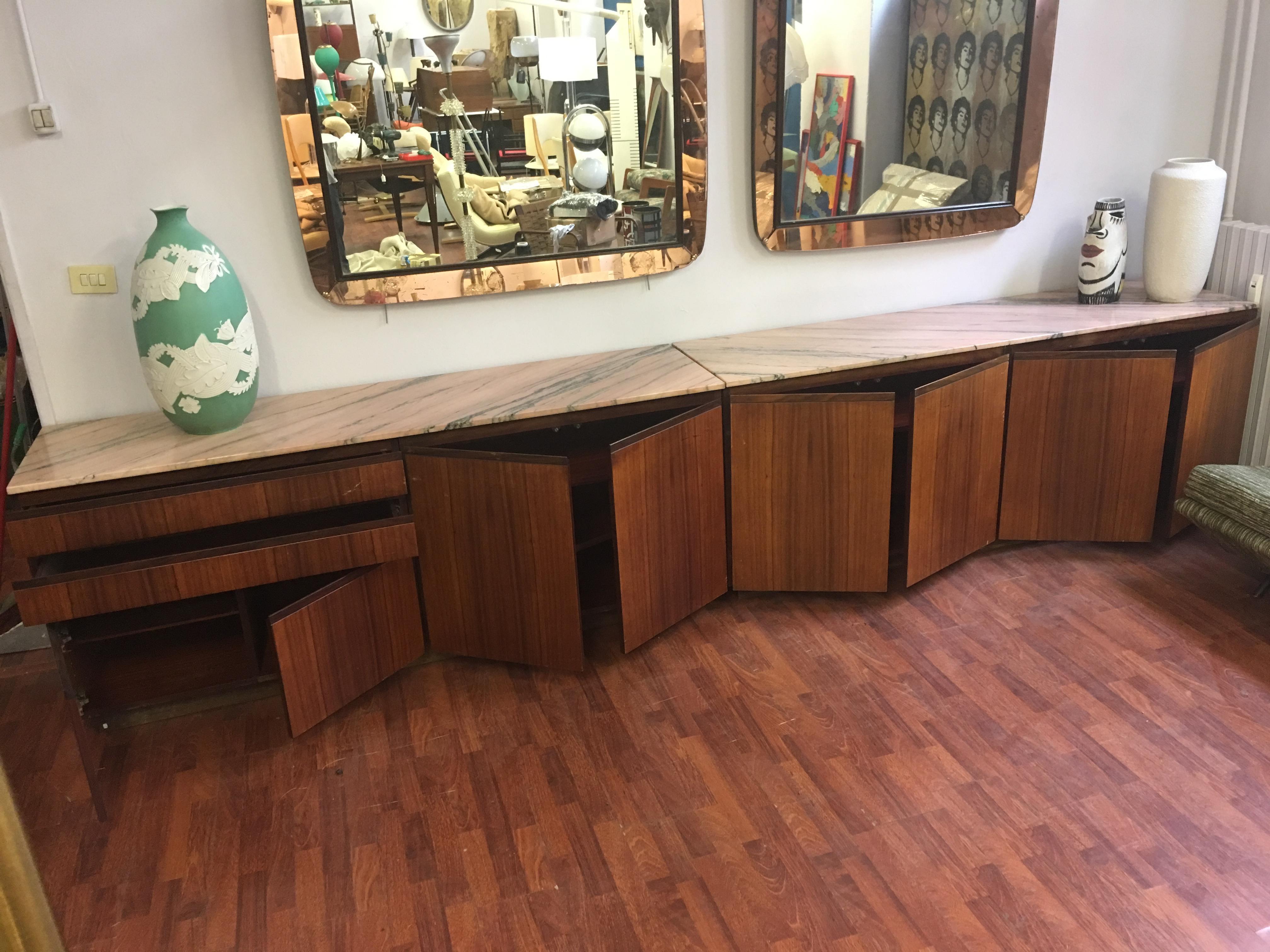 Italian Pair of Salon Furniture in Exotic Essences and Pink Marble - Italy - 1980s For Sale