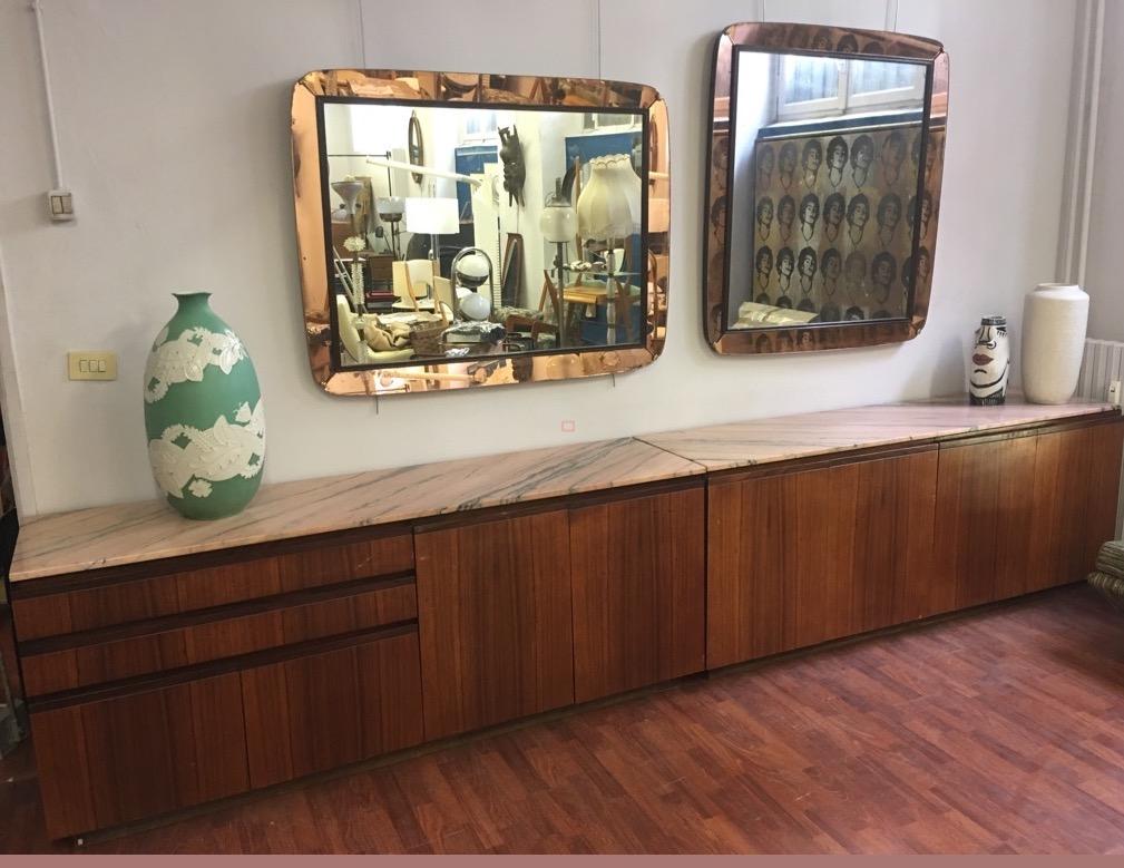20th Century Pair of Salon Furniture in Exotic Essences and Pink Marble - Italy - 1980s For Sale