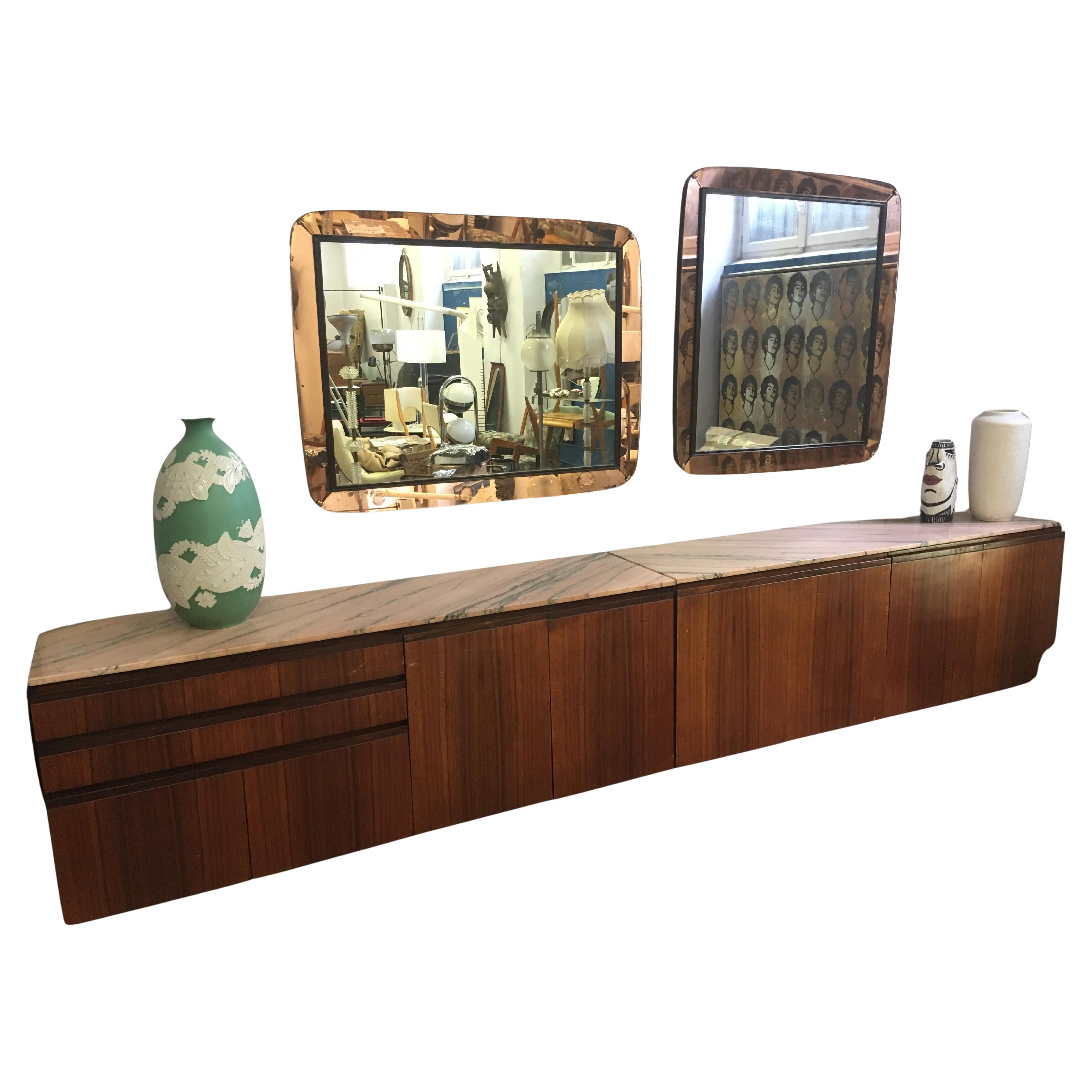 Pair of Salon Furniture in Exotic Essences and Pink Marble - Italy - 1980s For Sale