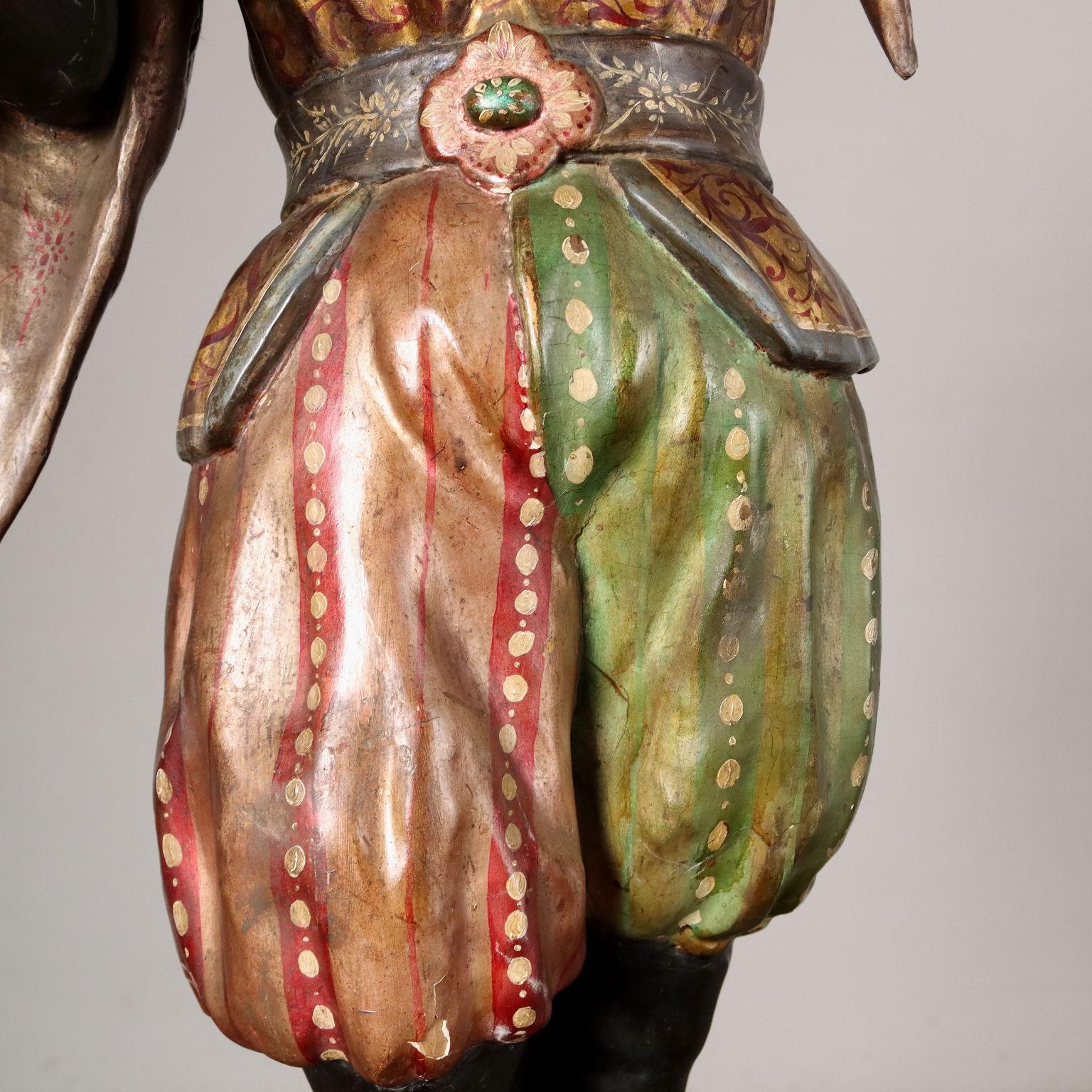 Legno Coppia di Mori Veneziani Reggicero Prima Metà XIX Secolo in vendita