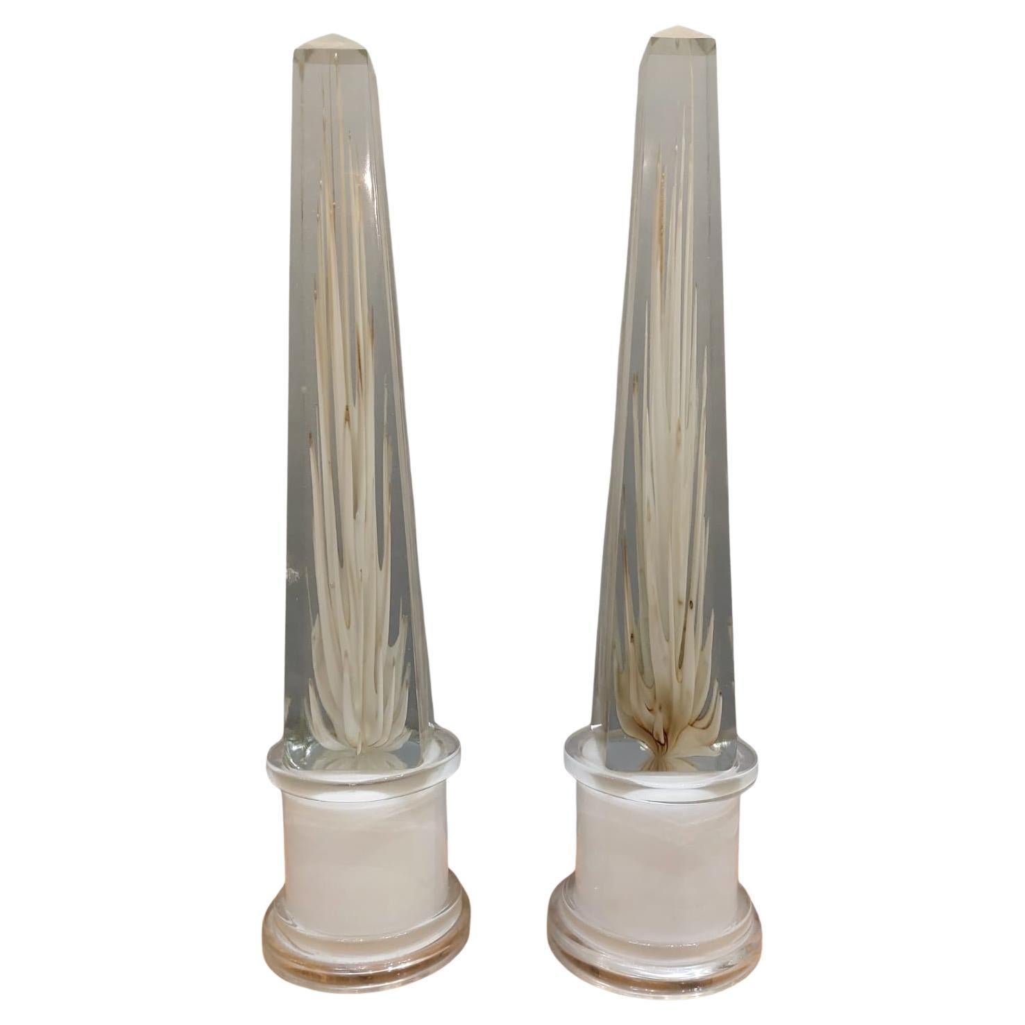 Pair of obelisks "Con Fiamma" by Fulvio Bianconi for Venini