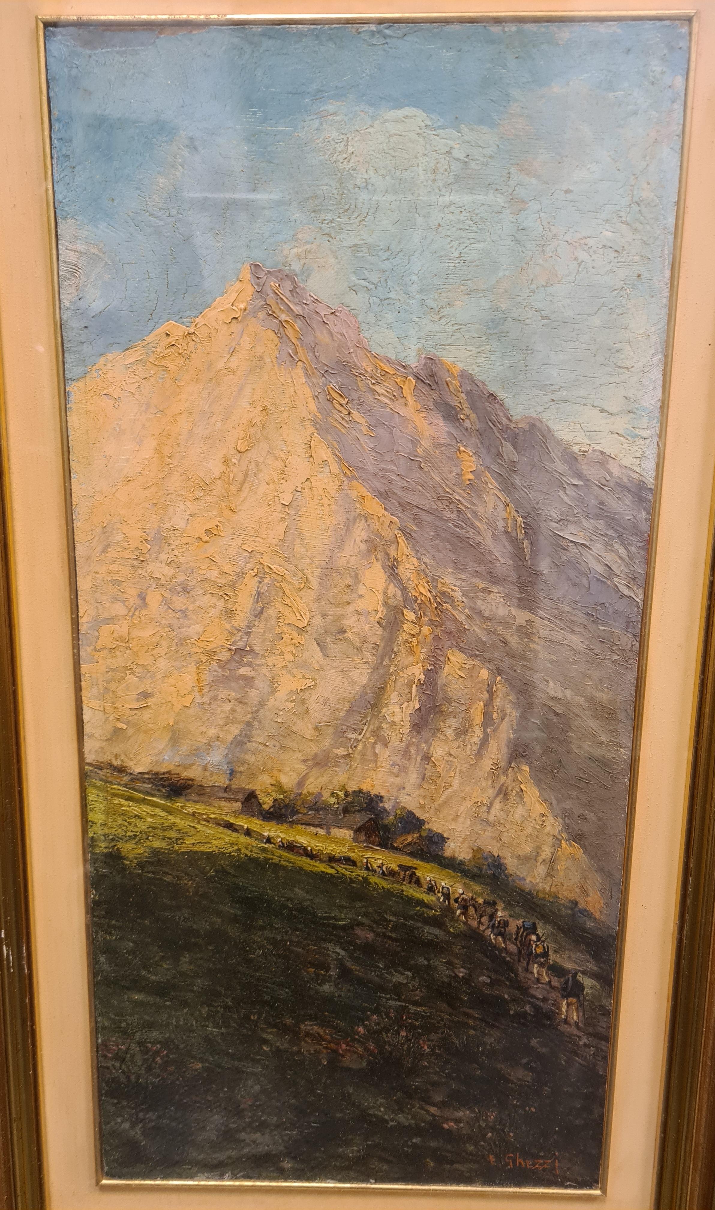 Wood Pair of Mountain Landscapes from the 20th Century For Sale