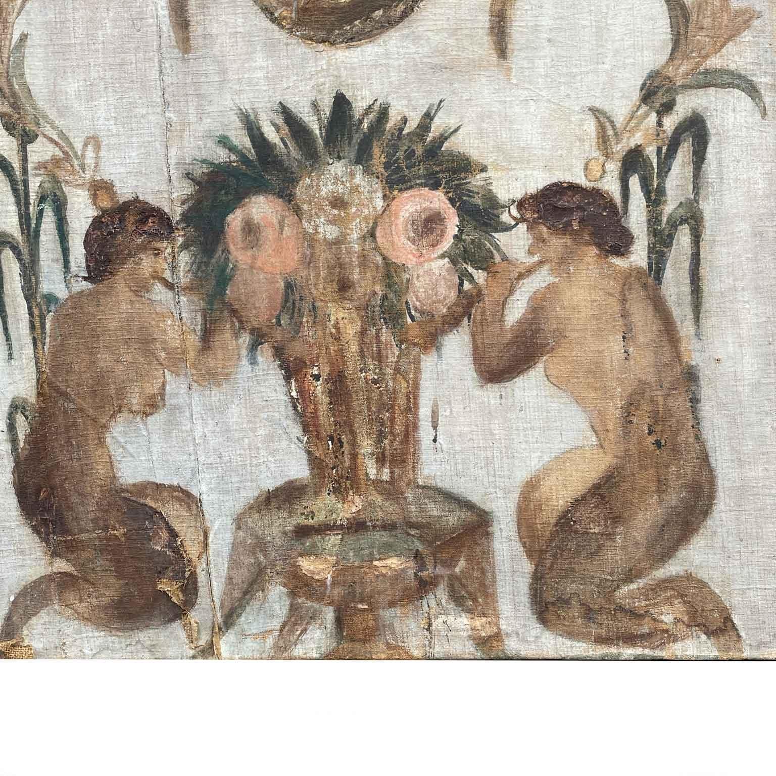 Coppia Di Pannelli Italiani Dipinti Con Grottesche Rinascimentali 1800 4