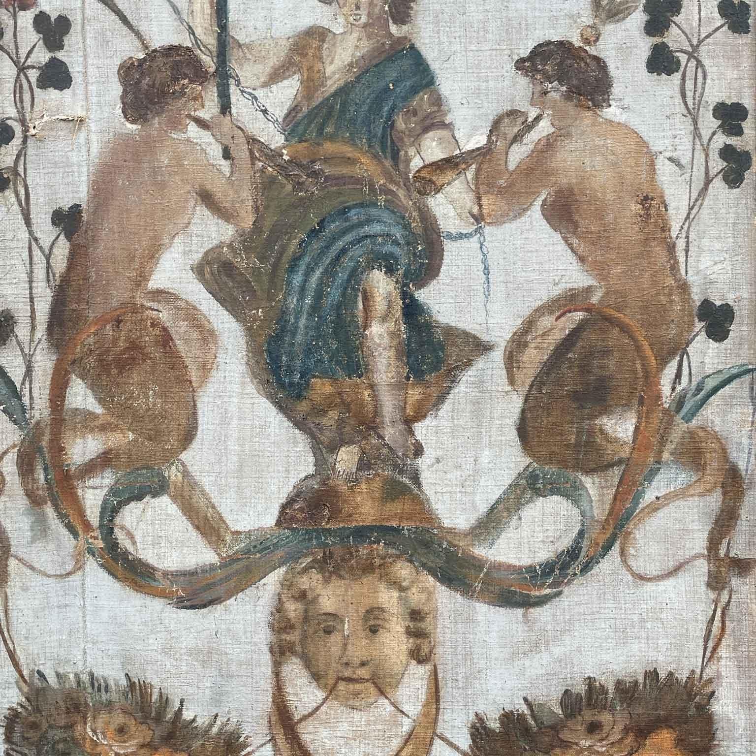 Renaissance Coppia Di Pannelli Italiani Dipinti Con Grottesche Rinascimentali 1800
