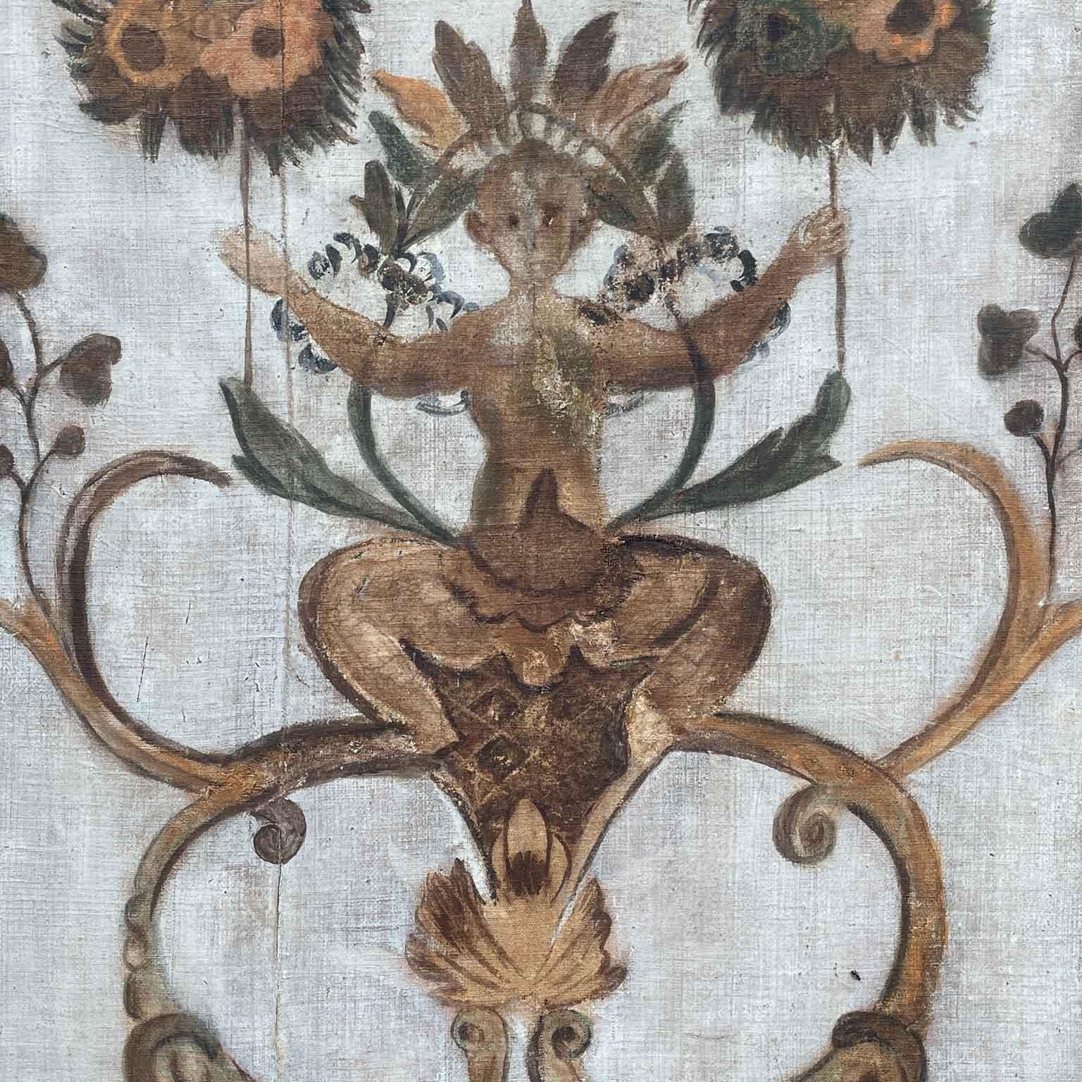 Coppia Di Pannelli Italiani Dipinti Con Grottesche Rinascimentali 1800 In Fair Condition In Milano, MI