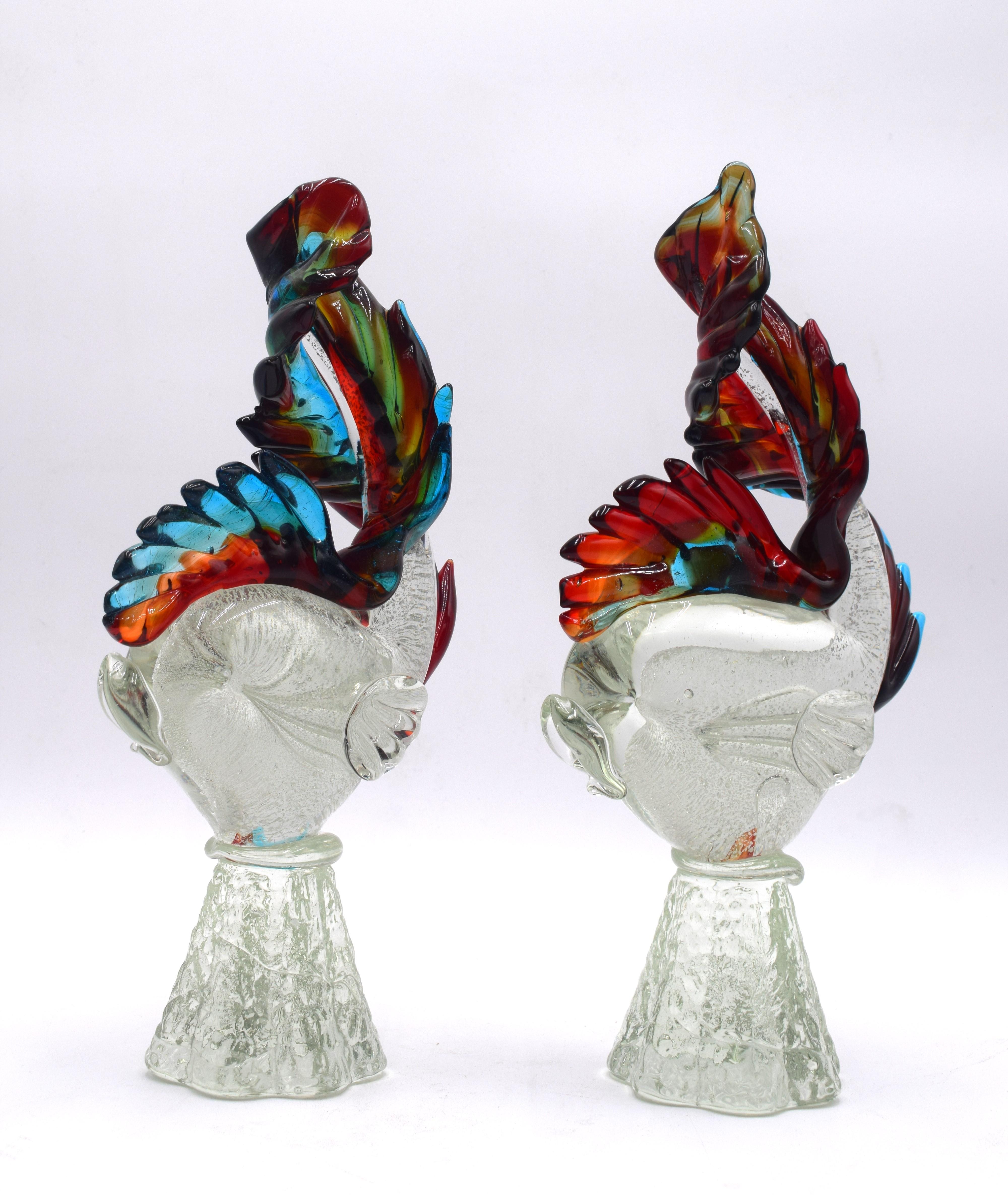 Pareja de peces en cristal de Murano, hacia 1970. Moderno de mediados de siglo en venta
