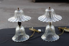 Paire de petites lampes de chevet Barovier 1940 en verre de Murano avec champignon