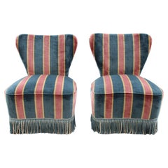 Pareja de pequeños sillones de dormitorio Paolo Buffa Style tela a rayas