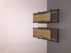 Coppia di piccole sdraio pieghevoli italiane anni 50 in legno e tela (originale)