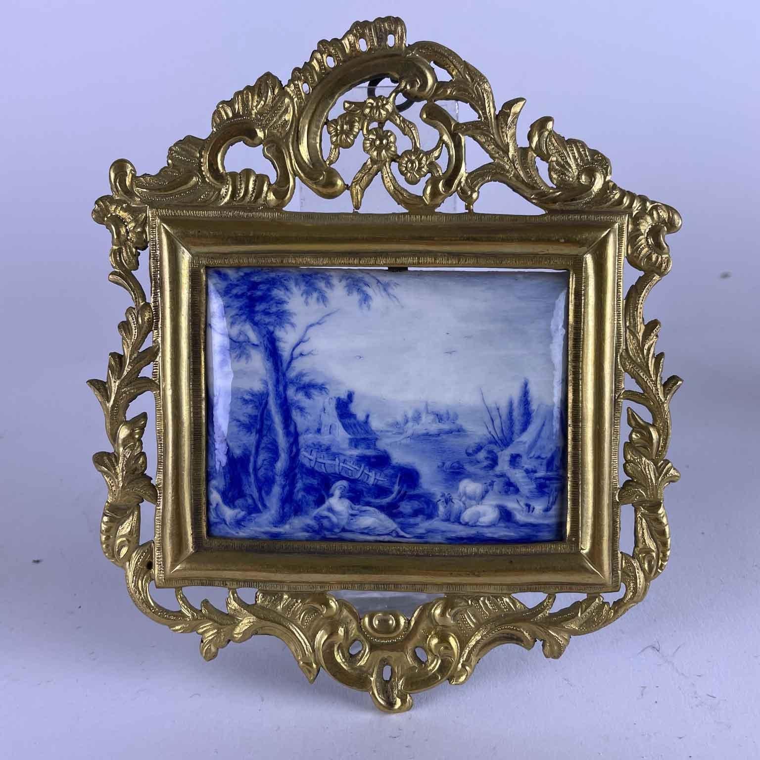 Neoclassico Coppia Di Dipinti Francesi Paesaggi su Smalto XVIII Secolo in vendita