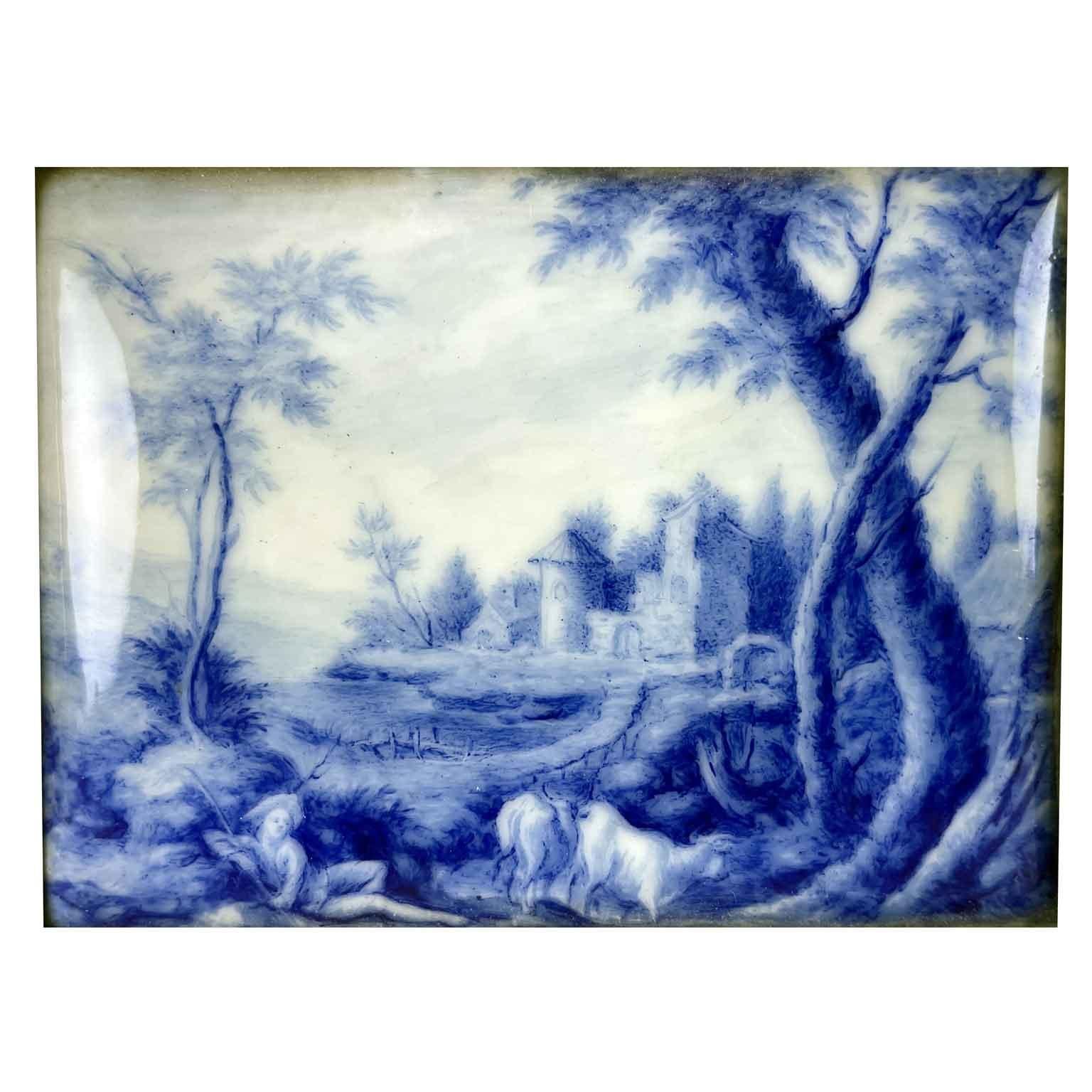 18th Century and Earlier Coppia Di Dipinti Francesi Paesaggi su Smalto XVIII Secolo in vendita