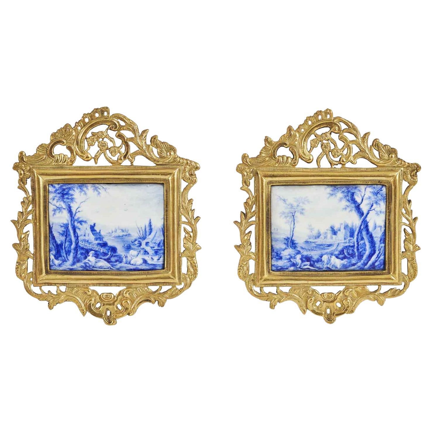 Pair Of French Paintings Landscapes On Enamel 18th Century