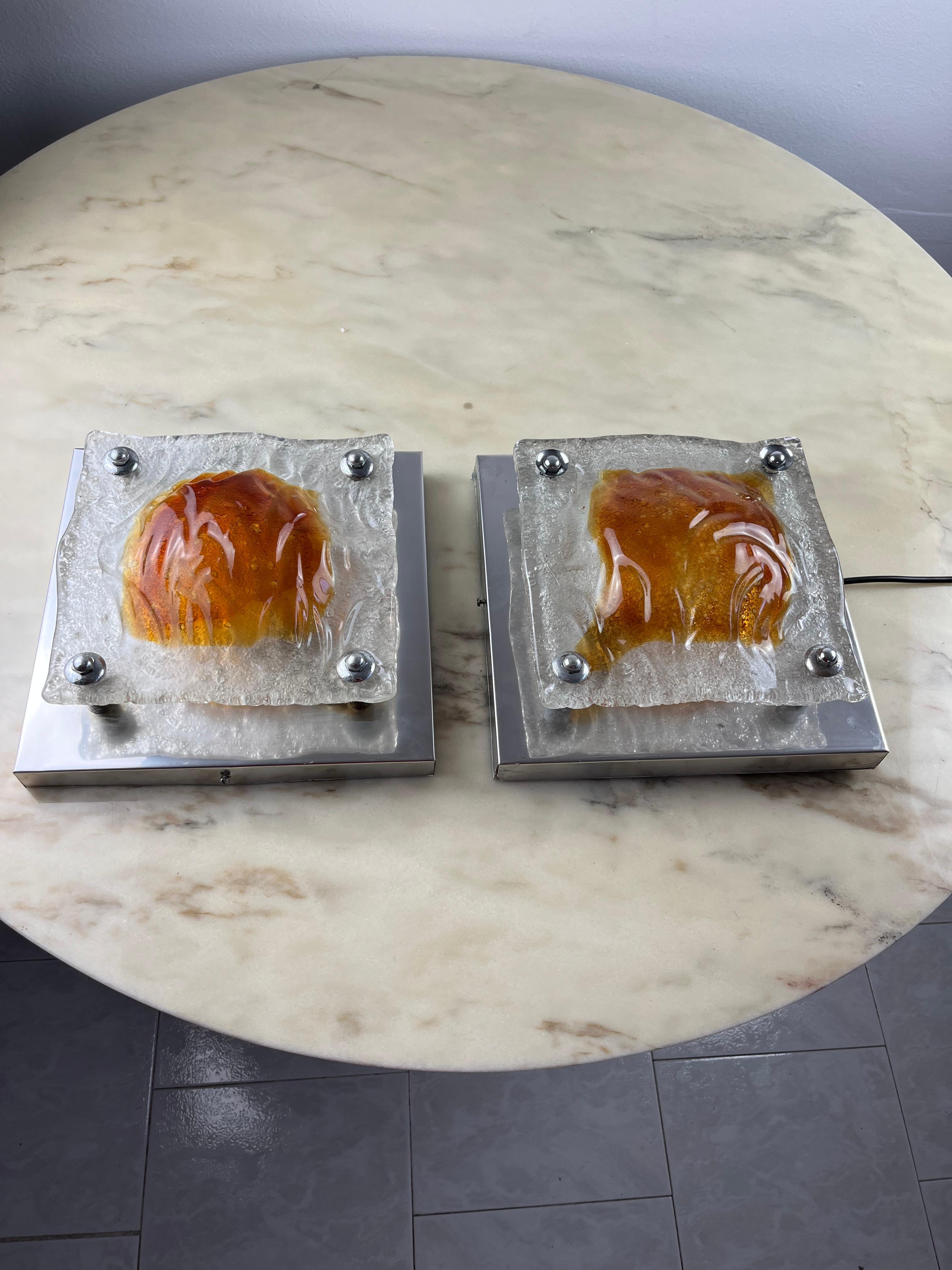 Pair of vintage ceiling lights in the style of T. Zuccheri for Mazzega, Italy, '70s For Sale 1