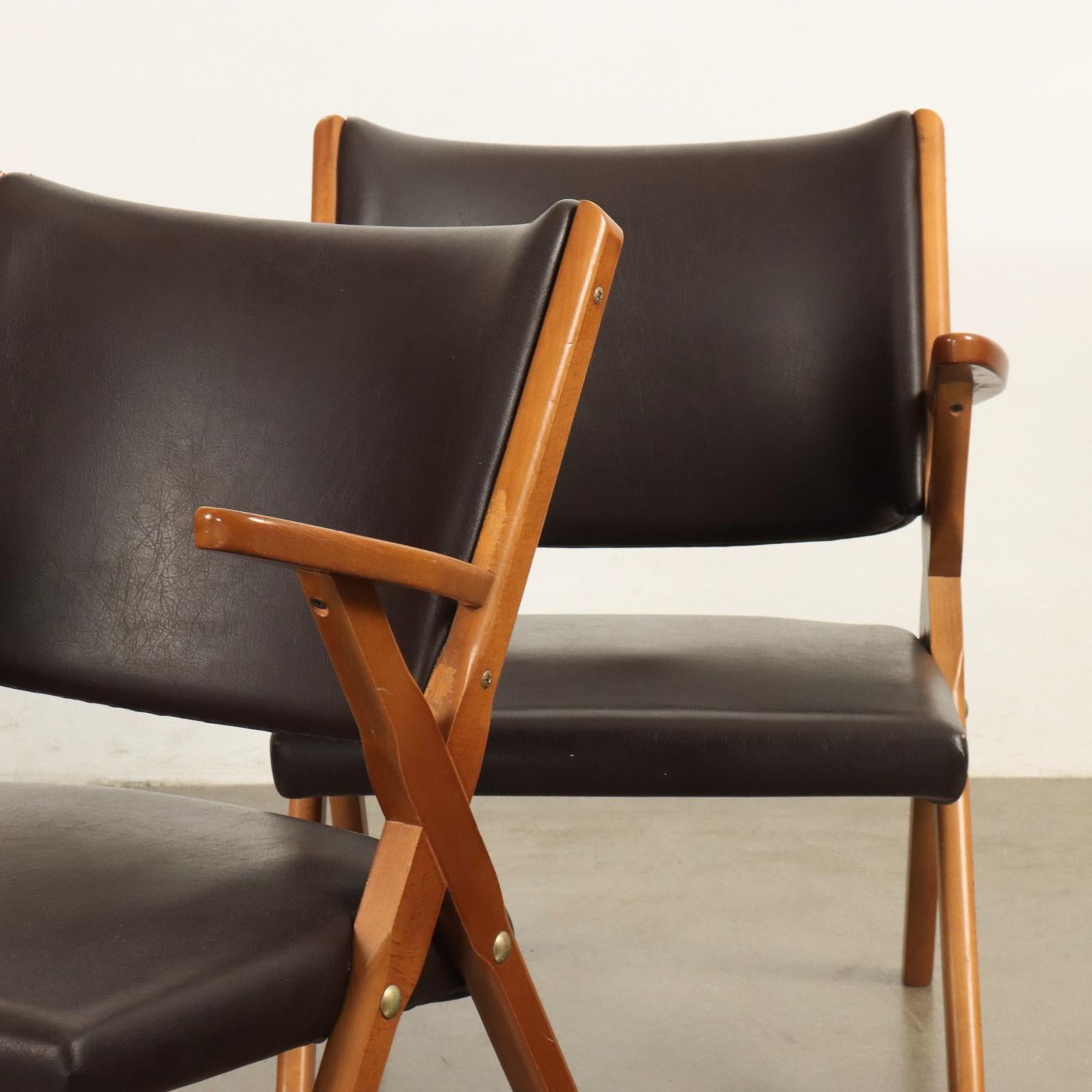 Mid-Century Modern Paire de fauteuils en skaï brun des années 1950-60 en vente