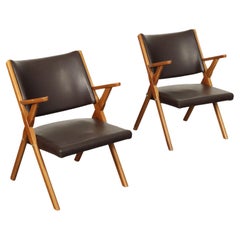 Pair of 1950s-60s Armchairs in brown skai 