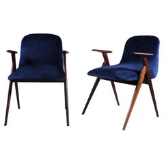 Paar Sessel aus blauem Samt, 1965