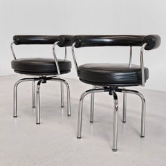 Pair of LC7 C Perriand Armchairs for Cassina Black Leather 1970s numbered